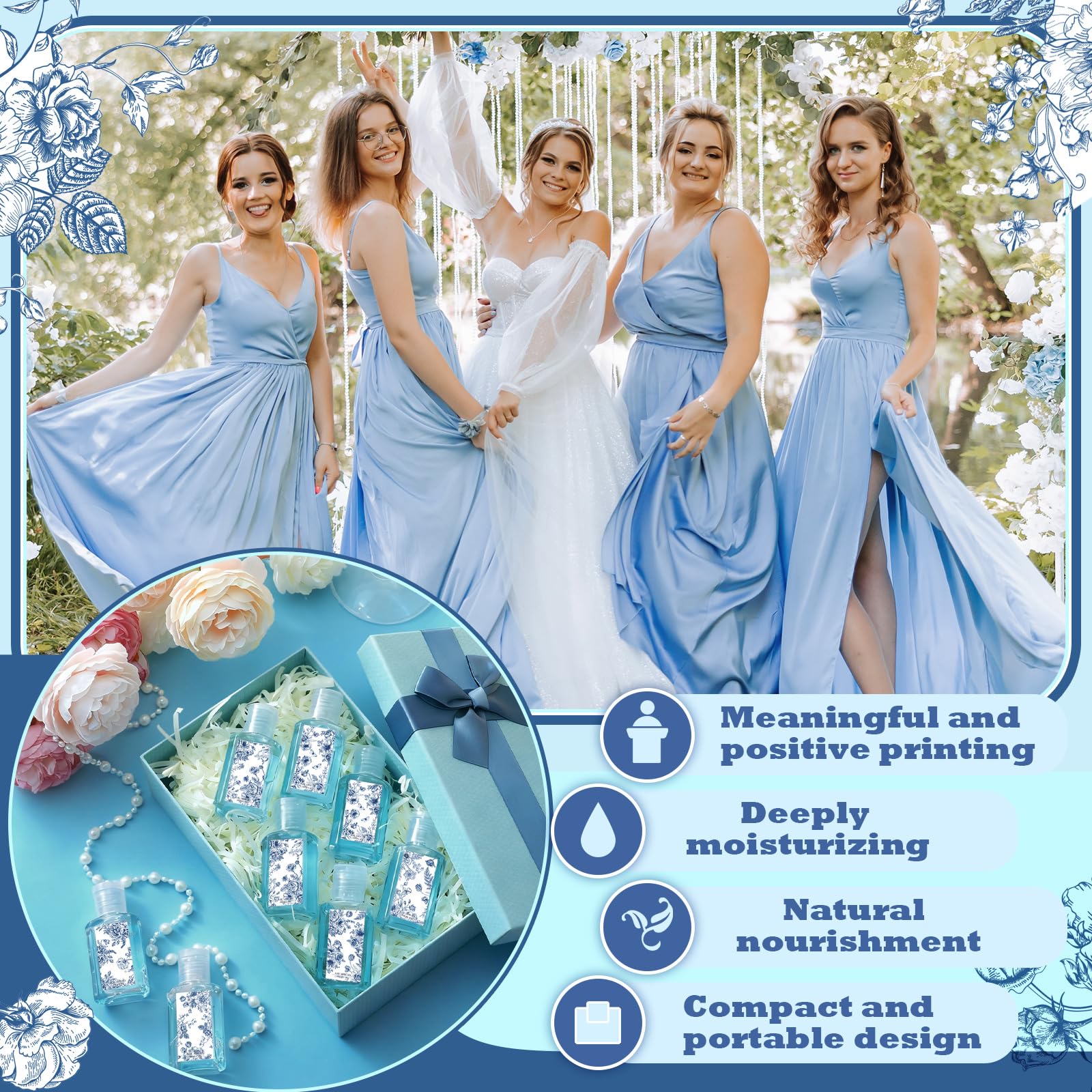Demissle 30 Pcs Blue and White Flower Mini Aloe Vera Gel Wedding Favors – 1oz Travel Size