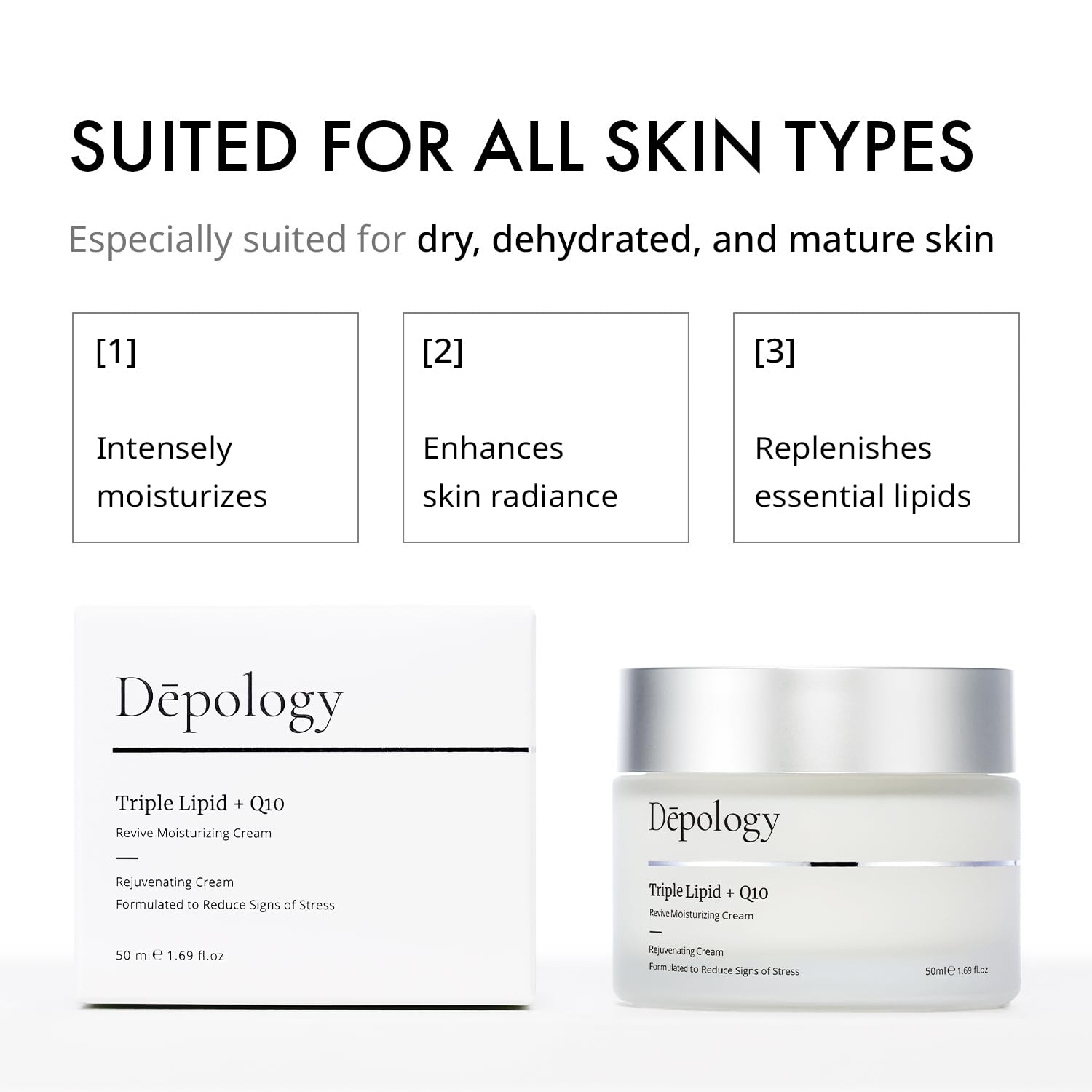 Depology Triple Lipid+Q10 Facial Moisturizer | Lightweight Hydration for All Skin Types | 1.69 fl oz