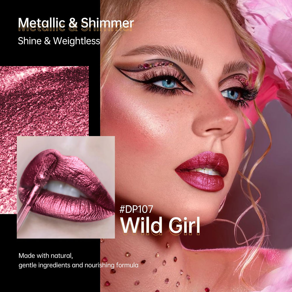 Depuplum 3Pc Metallic Lipstick Set – Dual Shine, Waterproof Lip Gloss DP103/DP104/107