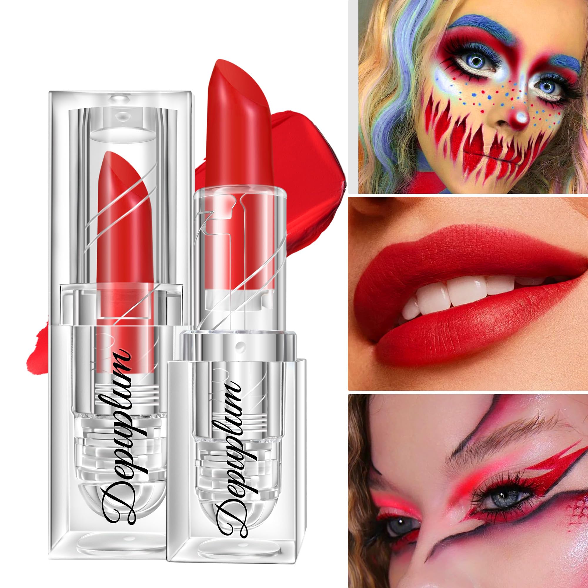 Depuplum Halloween Lipstick Set | Matte Black, White & Red Waterproof Lipsticks for Goth Cosplay