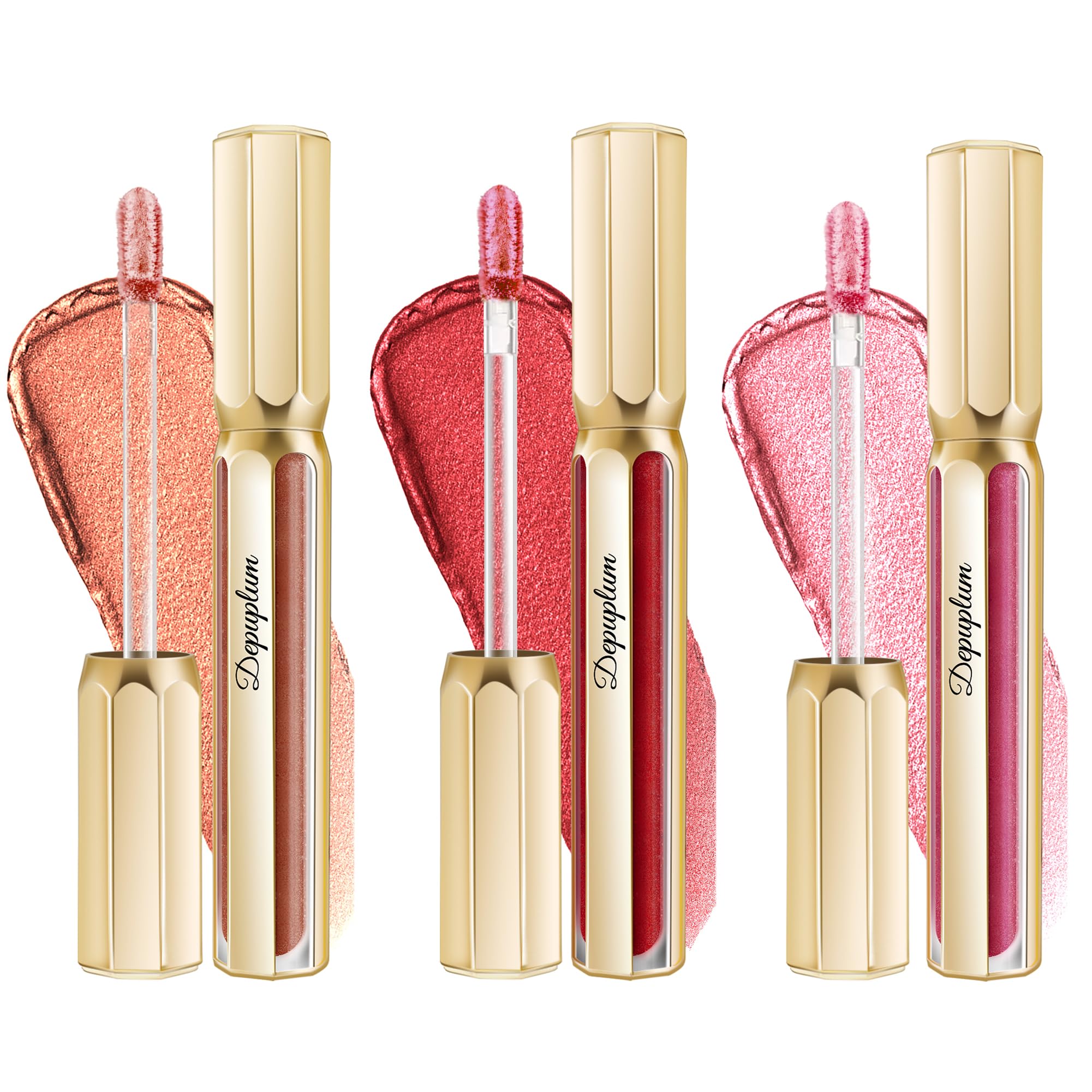 Depuplum 3Pc Metallic Lipstick Set for Women – Waterproof, Long-Lasting Shine DP103/104/114