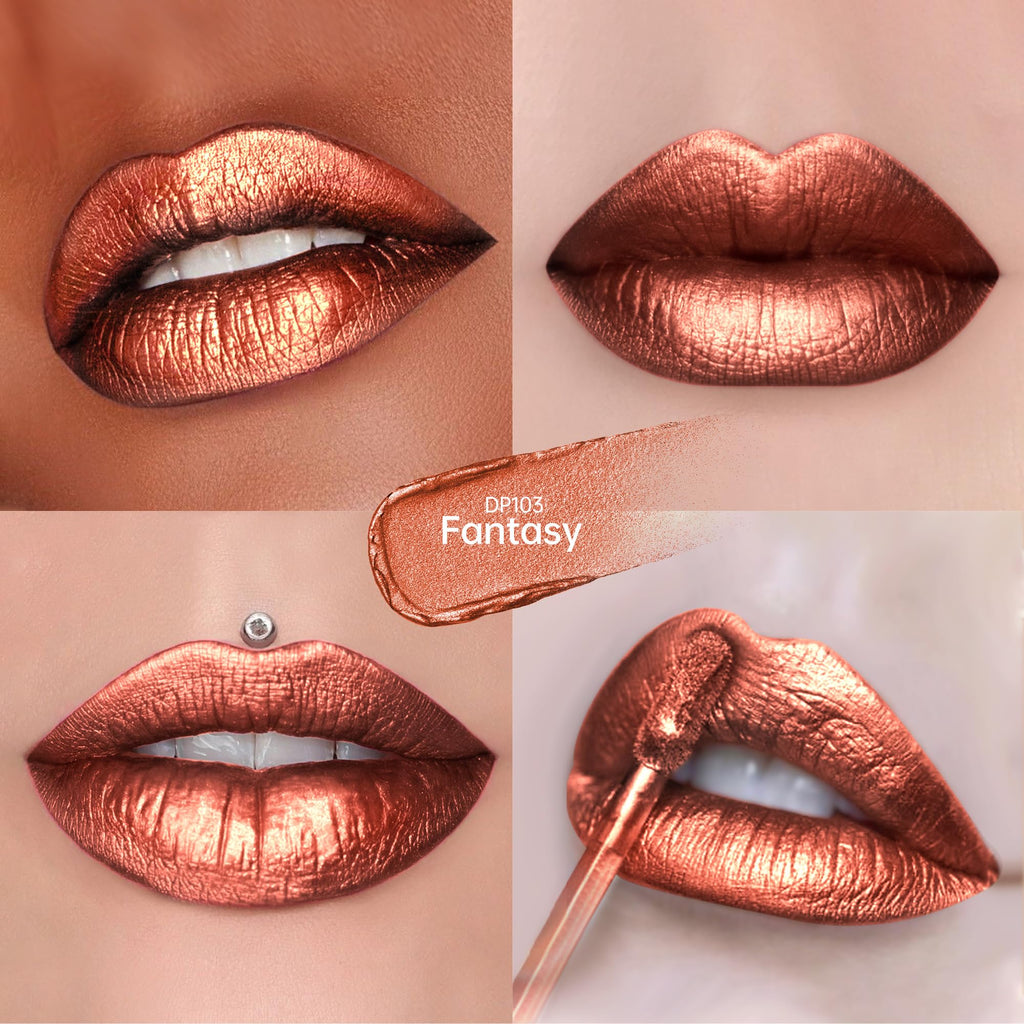Depuplum 3Pc Metallic Lipstick Set – Dual Shine, Waterproof Lip Gloss DP103/DP104/107