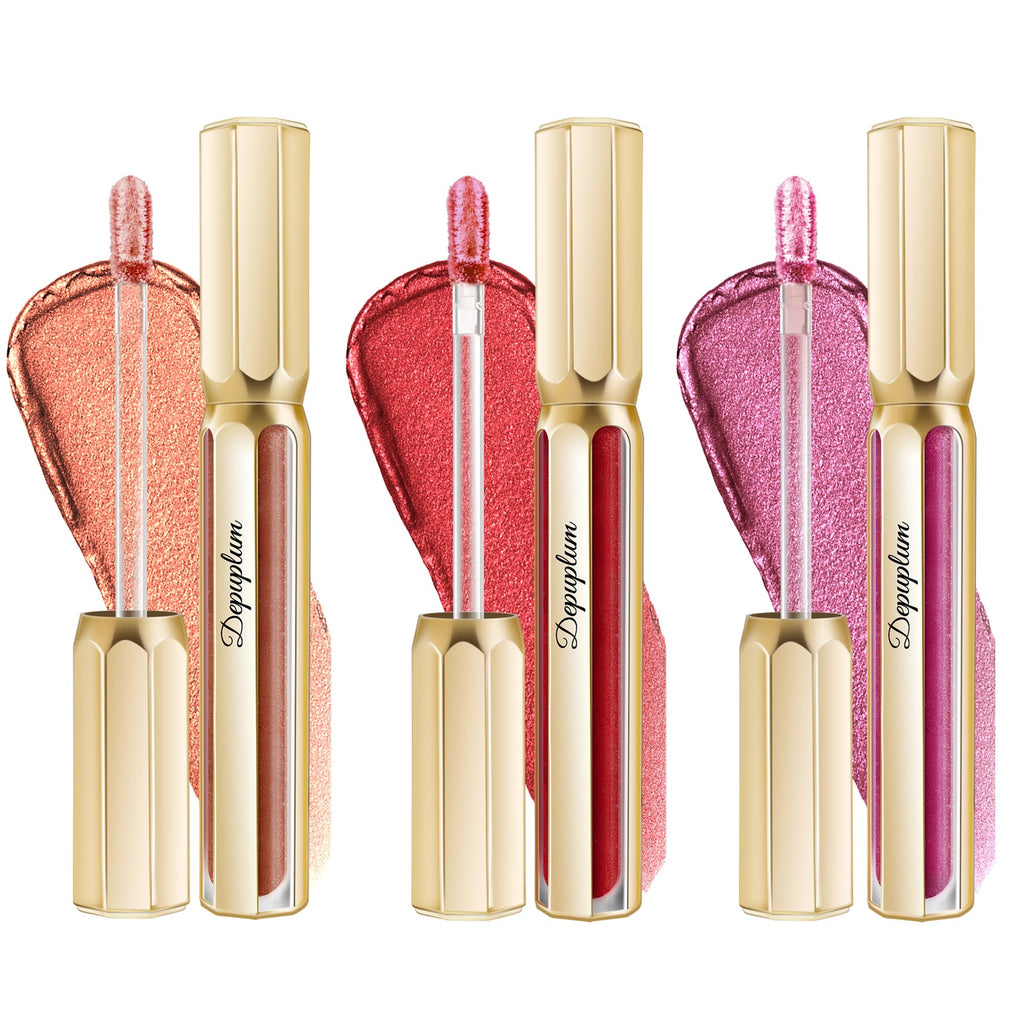 Depuplum 3Pc Metallic Lipstick Set – Dual Shine, Waterproof Lip Gloss DP103/DP104/107