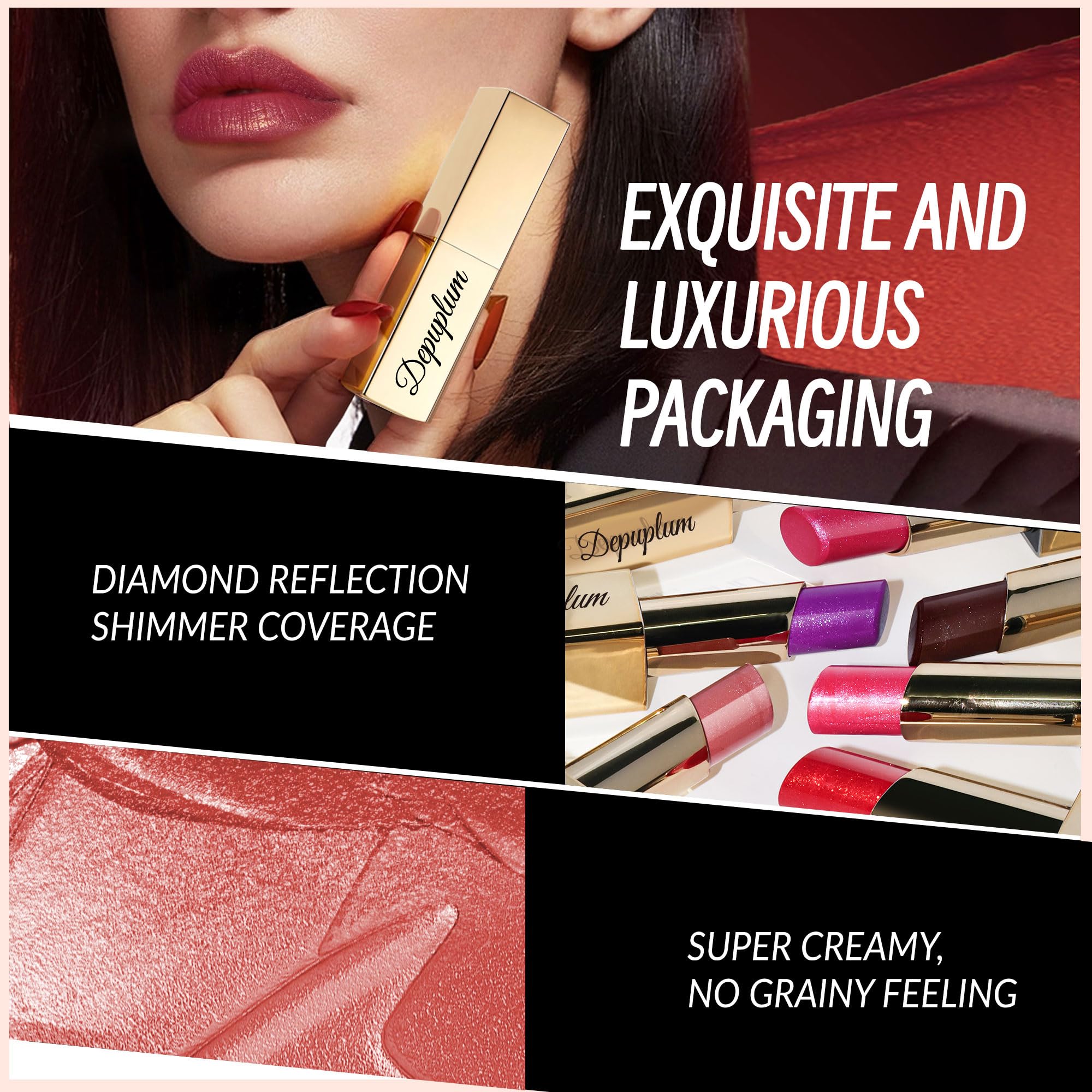 Depuplum Hot Pink Brown Nude Lipstick Set – Hydrating Shimmer Lip Color DM110/DM117/DM118