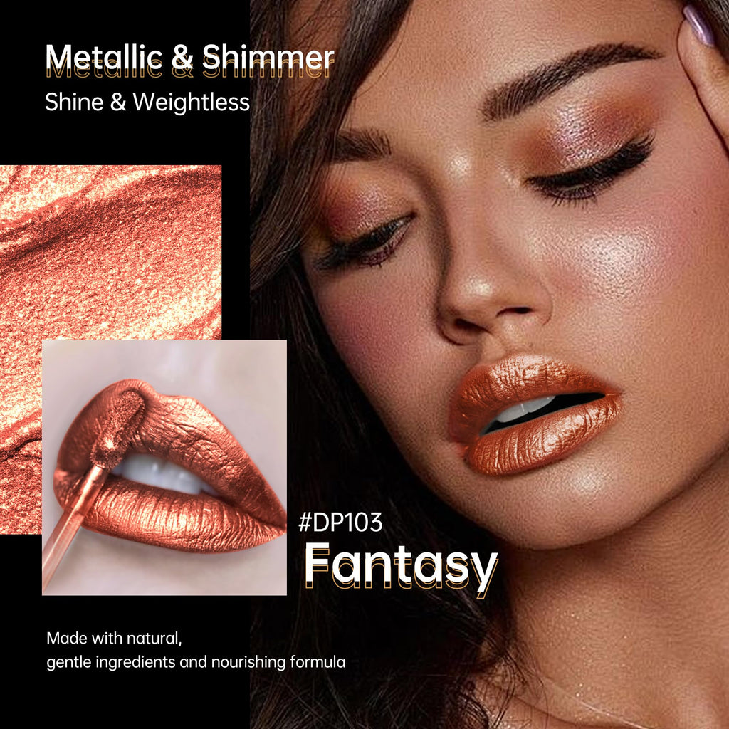 Depuplum 3Pc Metallic Lipstick Set – Dual Shine, Waterproof Lip Gloss DP103/DP104/107