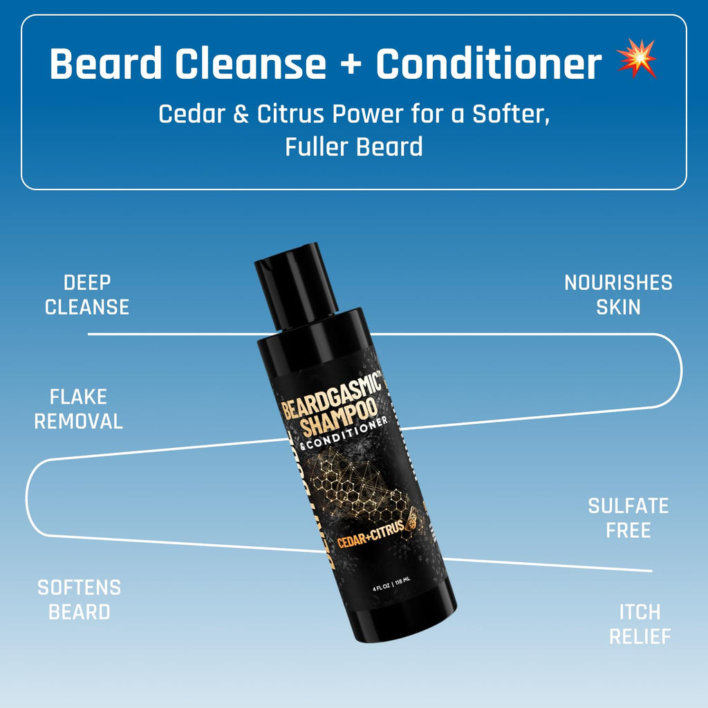 Derm Dude BeardGasmic 2-in-1 Beard Shampoo & Conditioner – Sulfate-Free, Aloe Vera & Vitamin E, Cedar & Citrus, 4oz