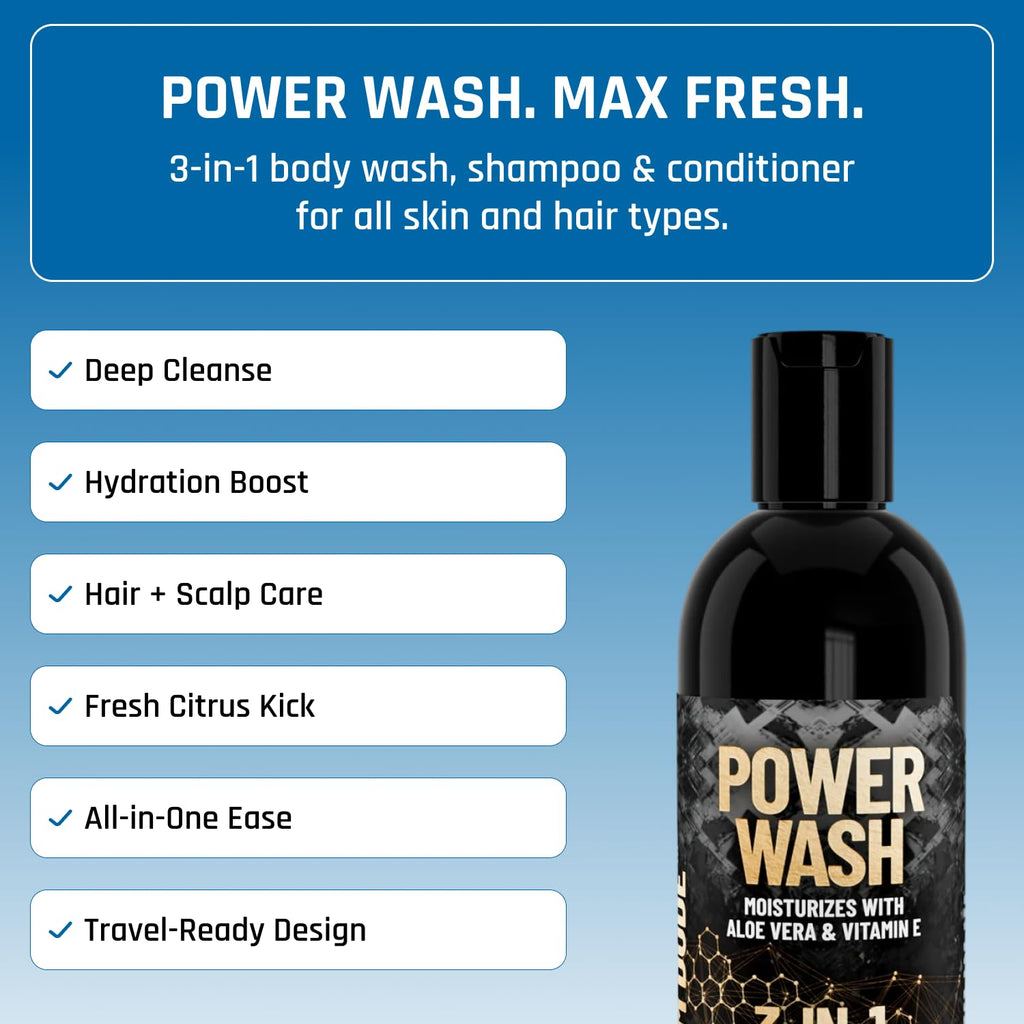Derm Dude 3-in-1 Body Wash for Men | Shampoo, Conditioner & Body Cleanser | MVP Scent | 8oz
