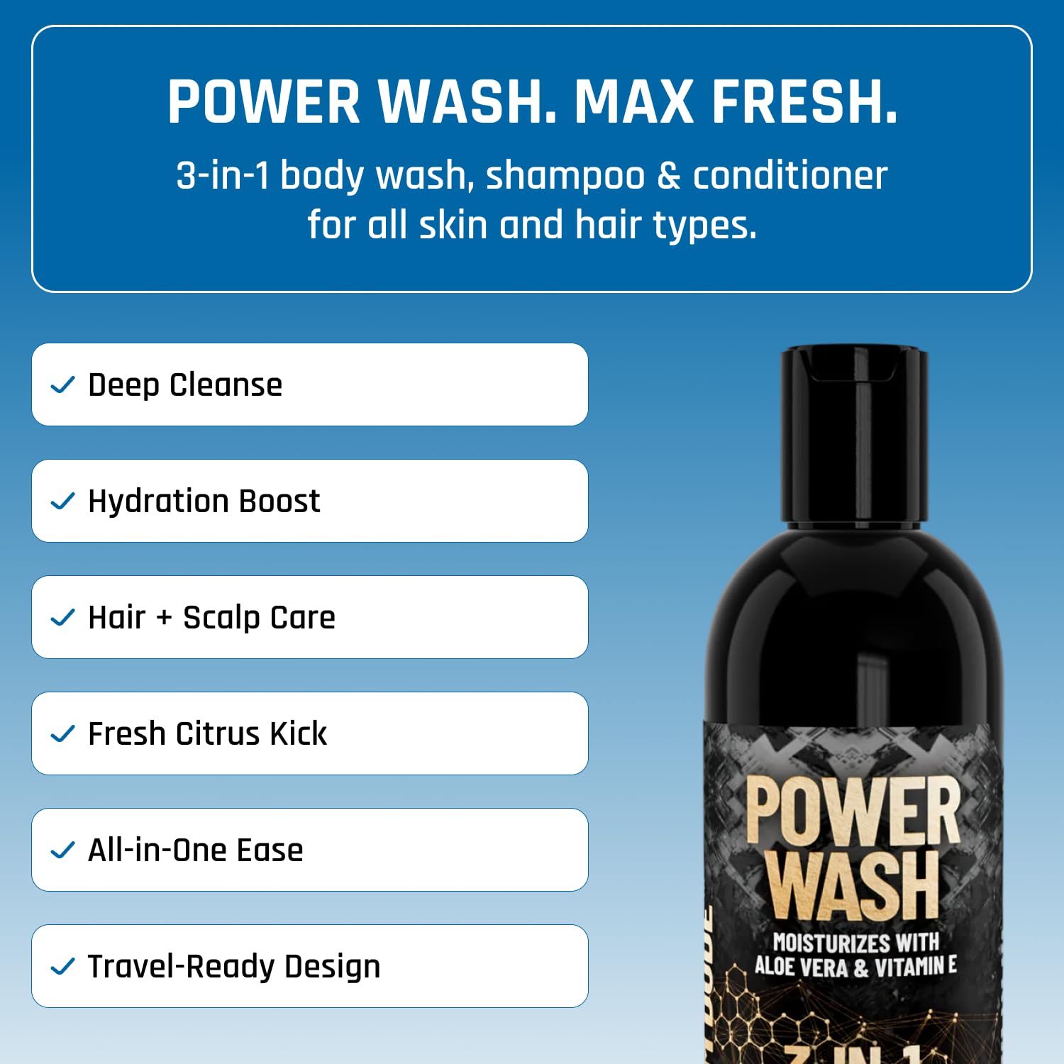 Derm Dude 3-in-1 Body Wash for Men | Shampoo, Conditioner & Body Cleanser | MVP Scent | 8oz
