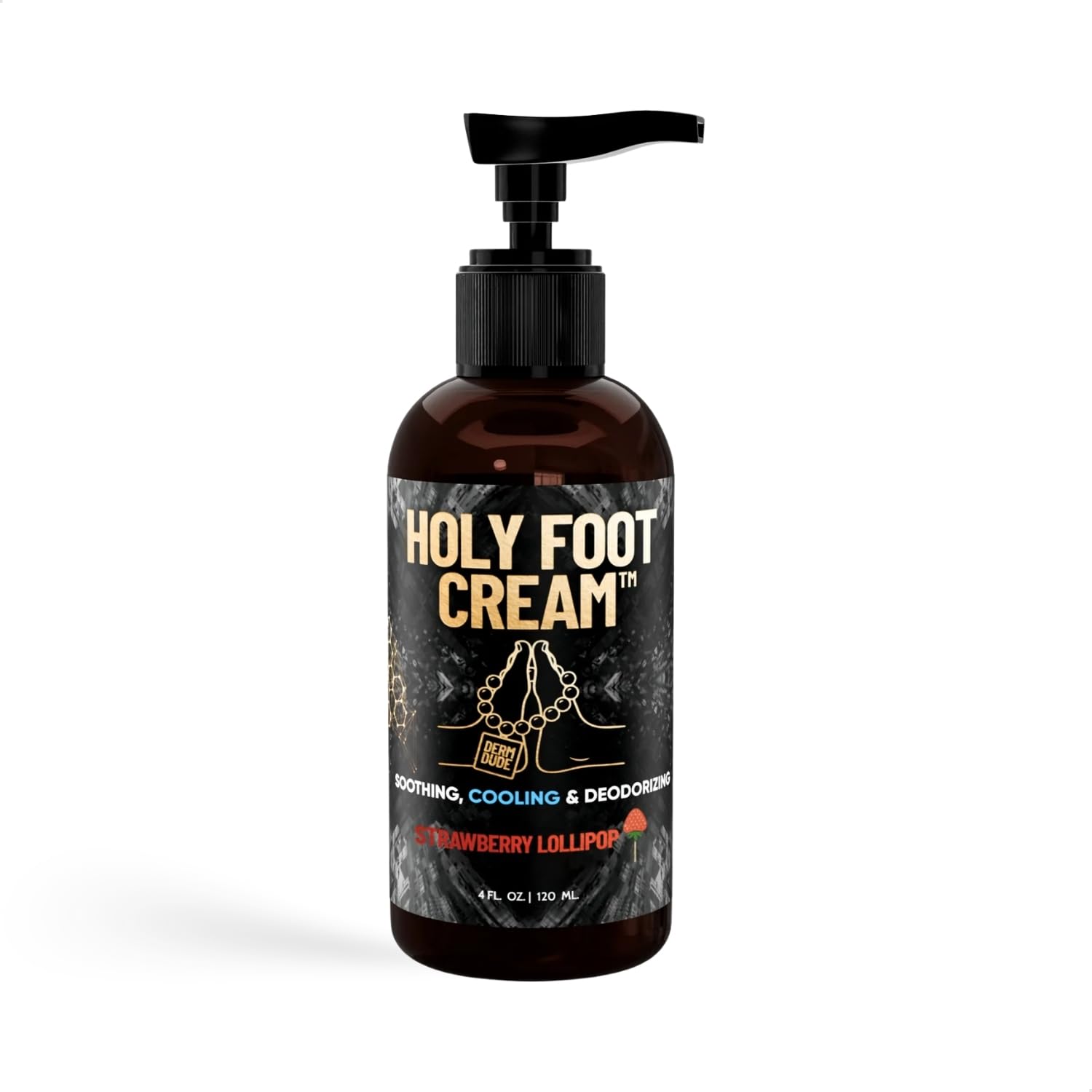 Derm Dude Holy Foot Cream | Daily Moisturizer with DeoPlex & Arrowroot | Strawberry Lollipop Scent 4oz