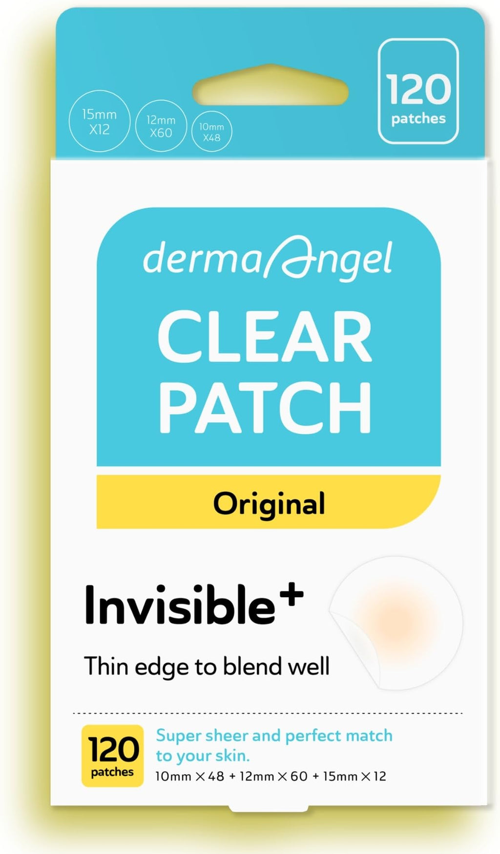 DERMA ANGEL Ultra Invisible Acne Patches – 120 Count, 3 Sizes for Day & Night Use