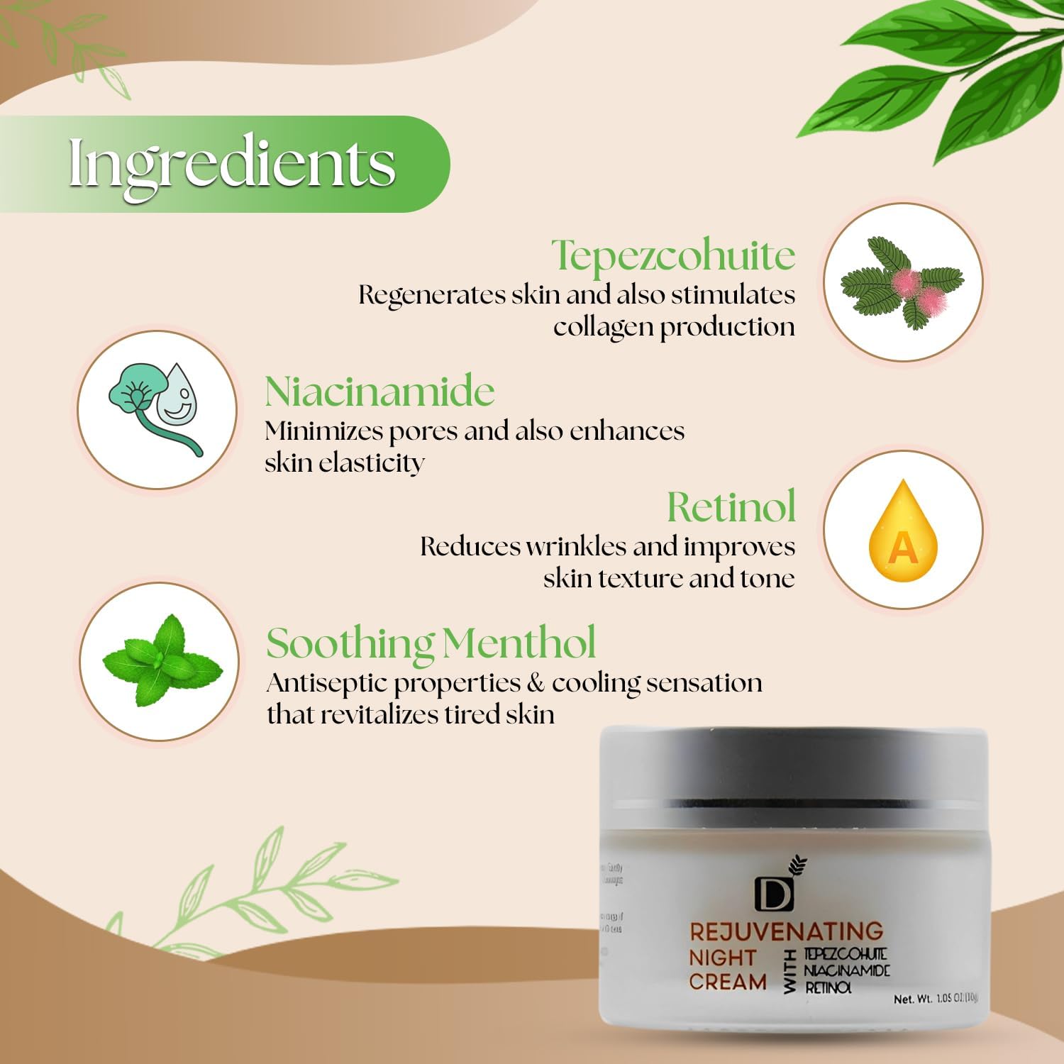 Derma Detox Rejuvenating Night Cream with Retinol, Tepezcohuite & Niacinamide