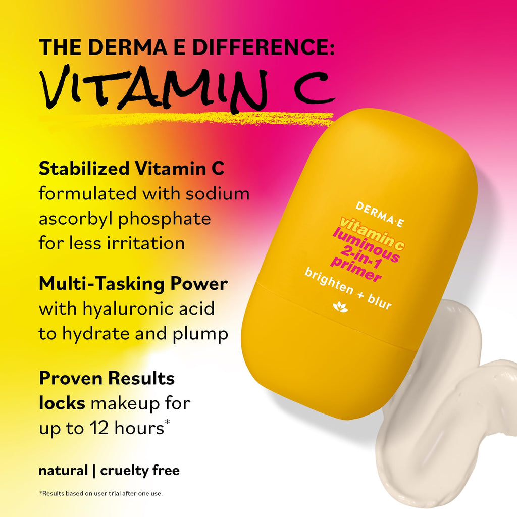 DERMA E Face Primer Vitamin C Luminous – 2-in-1 Brighten & Blur, 1 oz