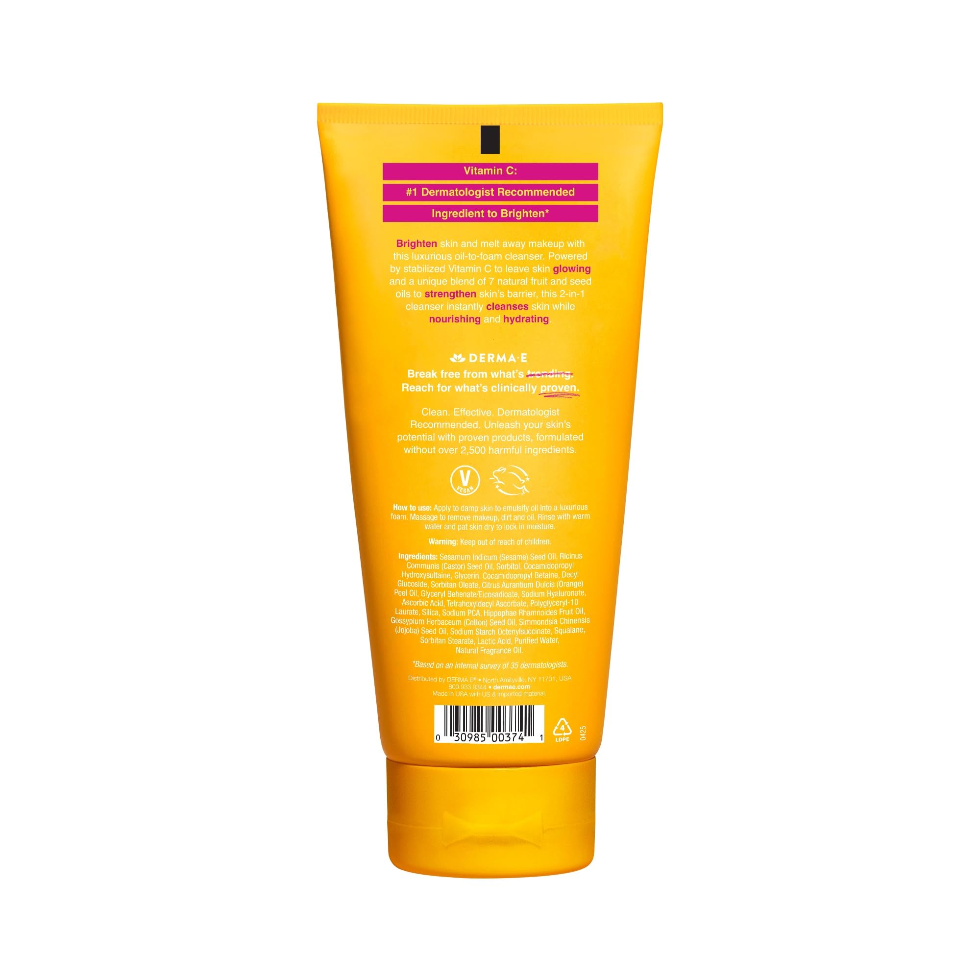 Derma E Vitamin C Foaming Oil Cleanser | 2-in-1 Makeup Remover & Brightening Face Wash