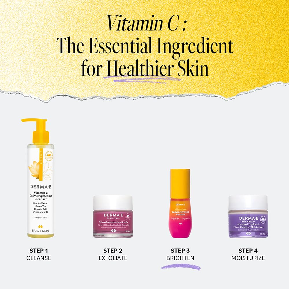 Derma E Vitamin C Serum with Hyaluronic Acid – All Natural Brightening & Hydrating Facial Serum, 1oz