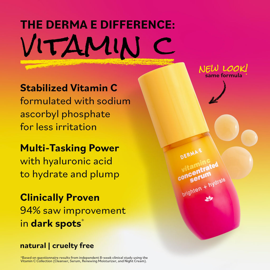 Derma E Vitamin C Serum with Hyaluronic Acid – All Natural Brightening & Hydrating Facial Serum, 1oz