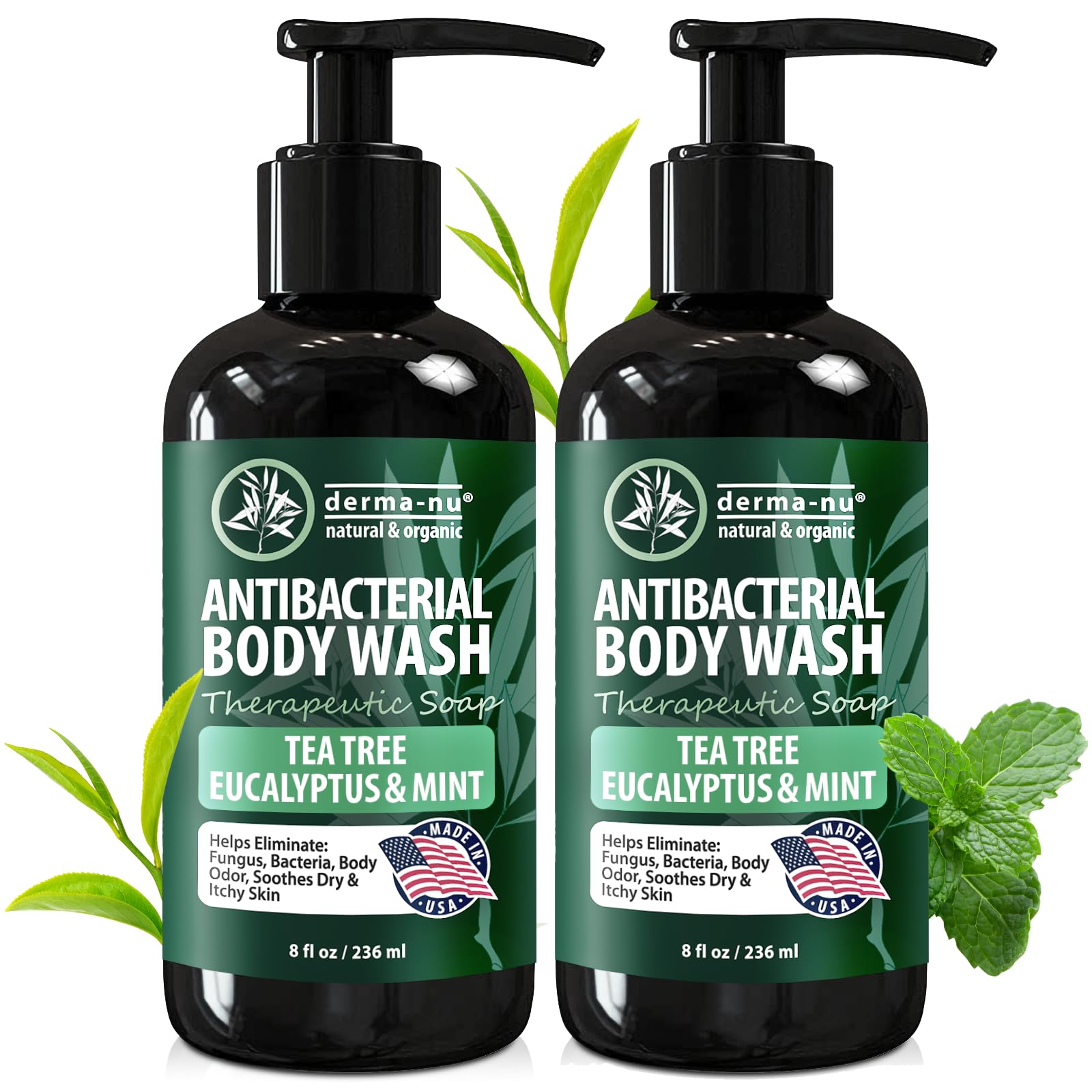 Derma-Nu Antibacterial Body Wash | Tea Tree, Peppermint & More, 2-Pack