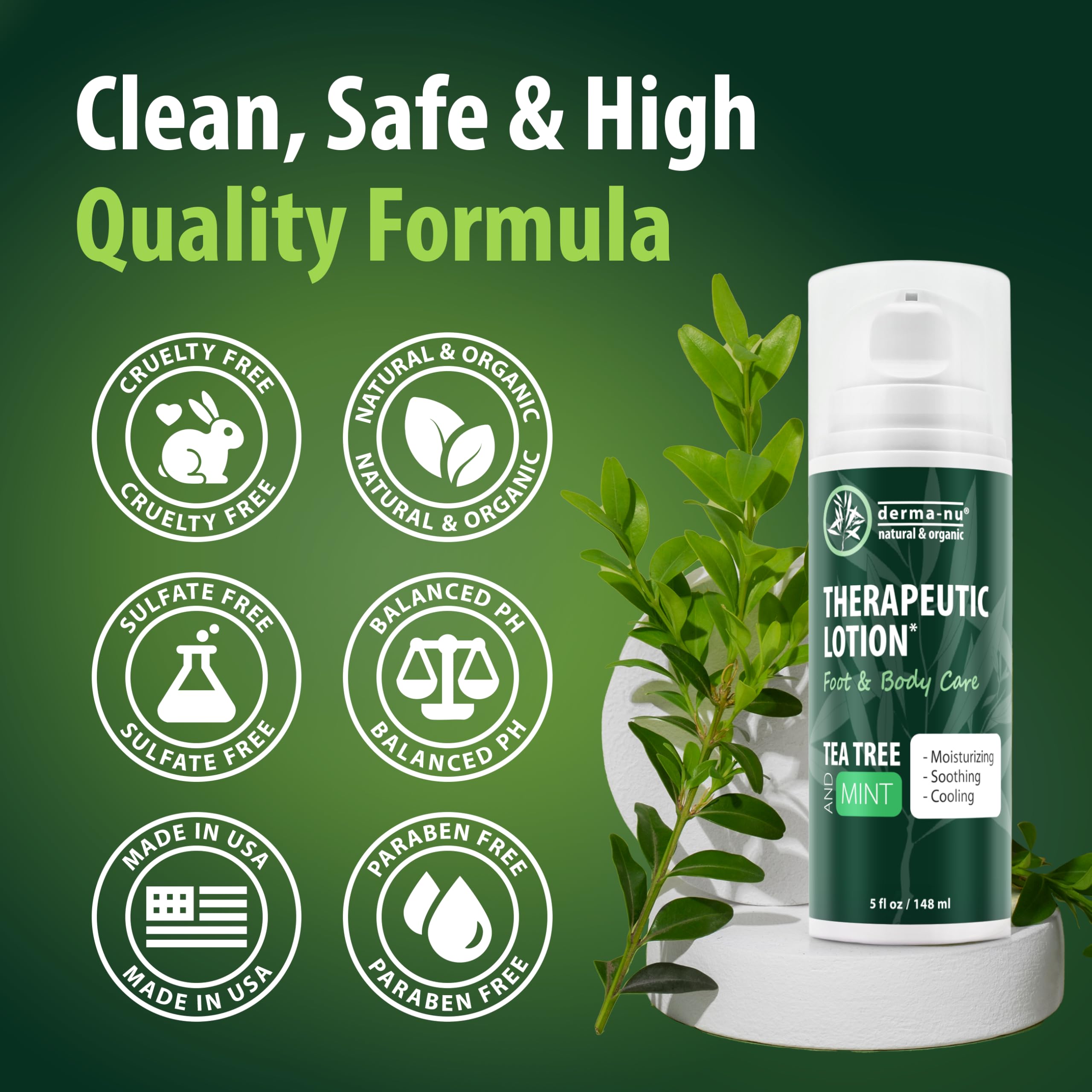 Derma-Nu Foot Lotion with Tea Tree Oil – Relief for Jock Itch, Athlete's Foot & Dry Cracked Feet