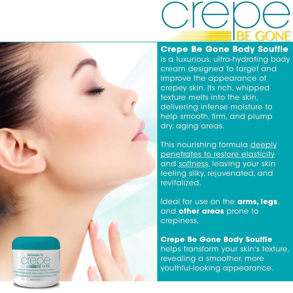Dermactin Crepe Be Gone Body Souffle – Ultra Hydrating Cream for Crepey Skin | Classic 3 oz