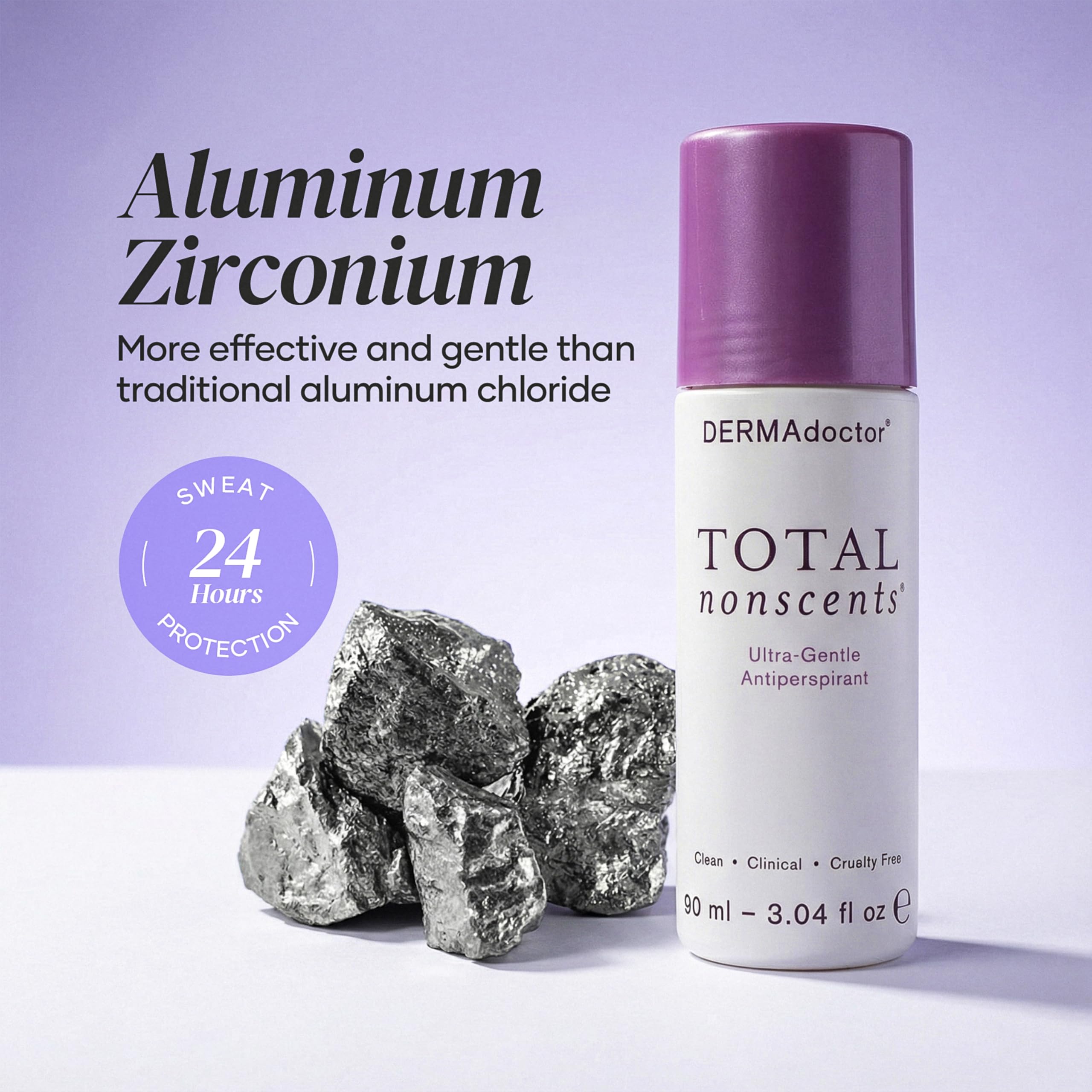 DERMAdoctor Total NonScents Ultra-Gentle Unscented Antiperspirant for Sensitive Skin – Clinically Strong Roll-On