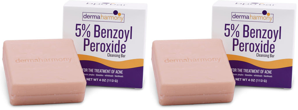 Dermaharmony 5% Benzoyl Peroxide Cleansing Bar for Acne – 4 oz Pack of 2