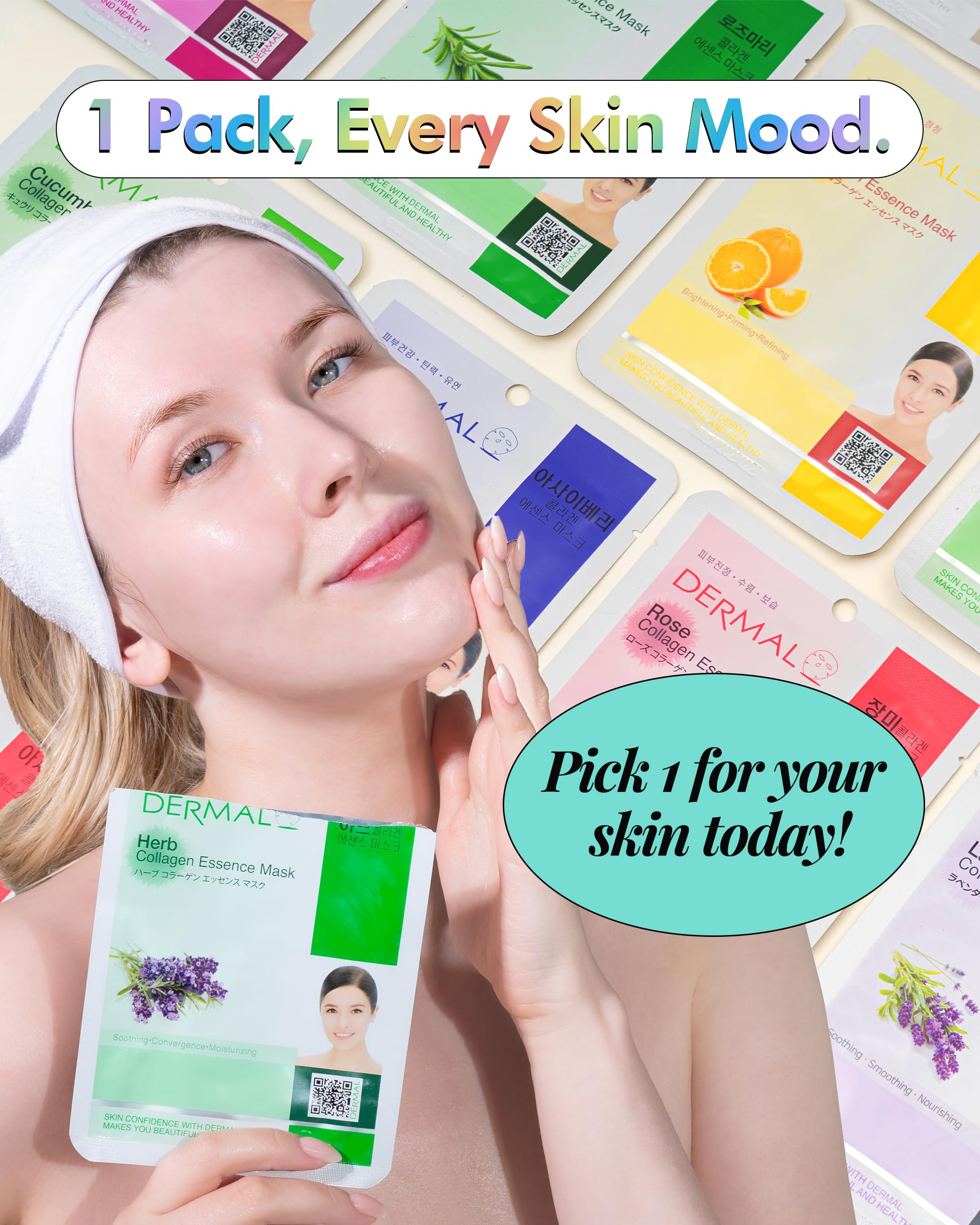 DERMAL Collagen Essence Sheet Mask 16-Combo Pack – 16 Daily Masks for Glow (Aloe, Snail, Vitamin) – K-Beauty