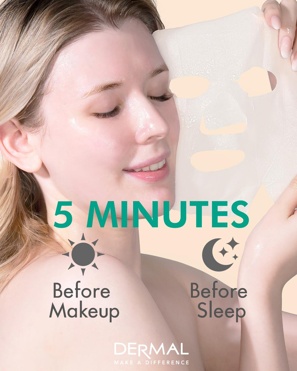 DERMAL Aloe Collagen Essence Mask – 23g Sheet Mask Pack of 100 | Hydrating & Soothing
