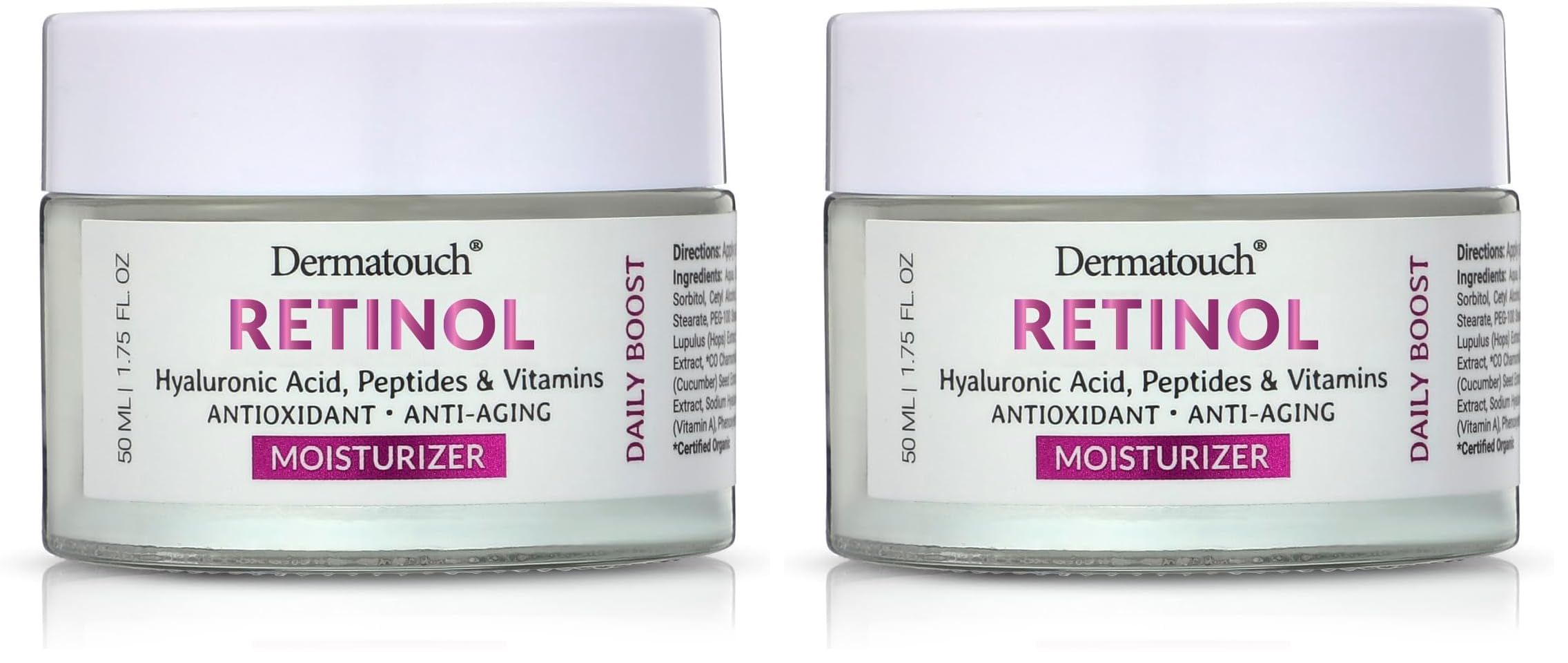 DERMATOUCH Retinol Face Moisturizer – Hyaluronic Acid, Peptides & Vitamins | Made in USA (2-Pack)