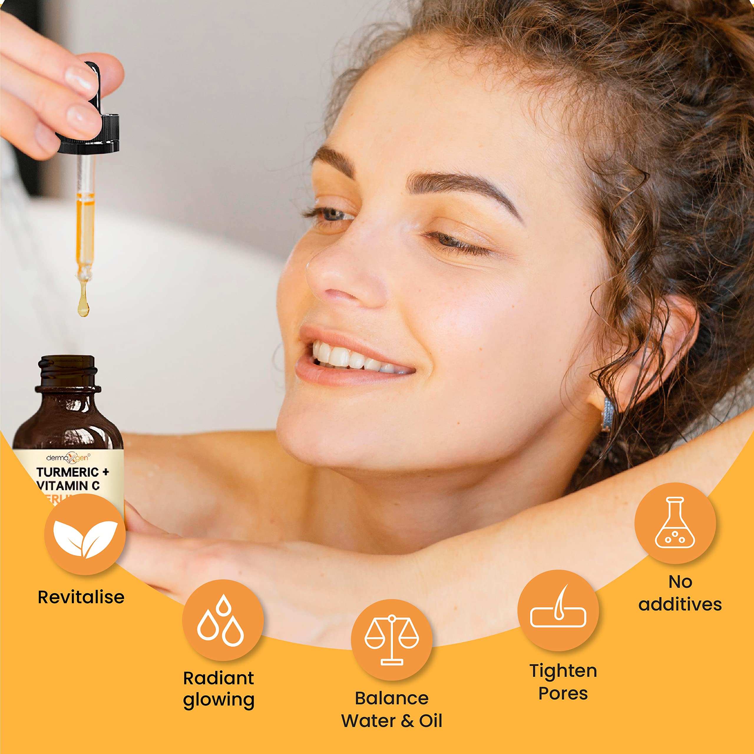 DERMAXGEN Turmeric Serum + Vitamin C for Glow & Hydration – Organic Moisturizer, 8 fl oz
