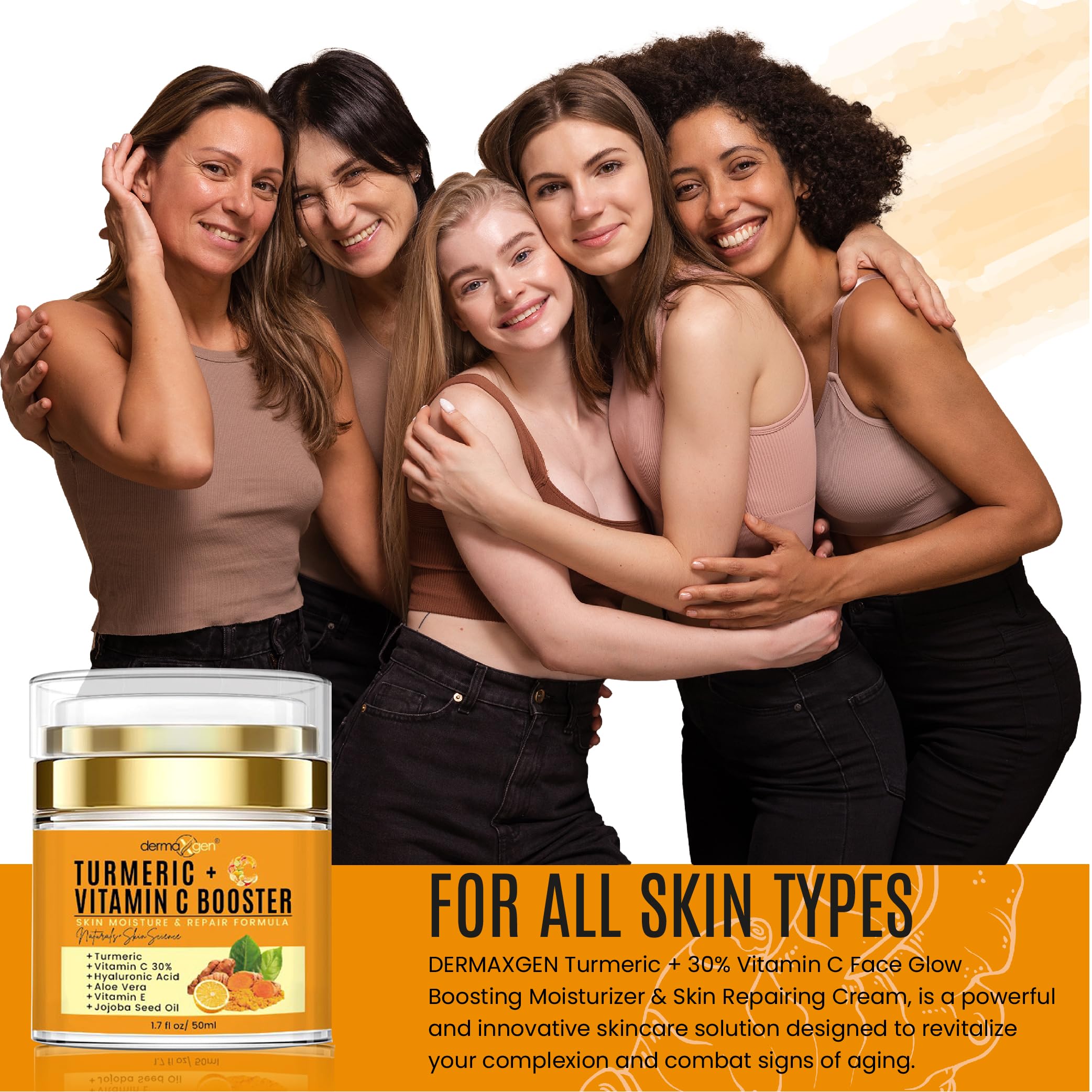 Dermaxgen Turmeric Vitamin C Cream – Glow Boost, Anti-Aging & Hydration for All Skin Types (1.7 oz)