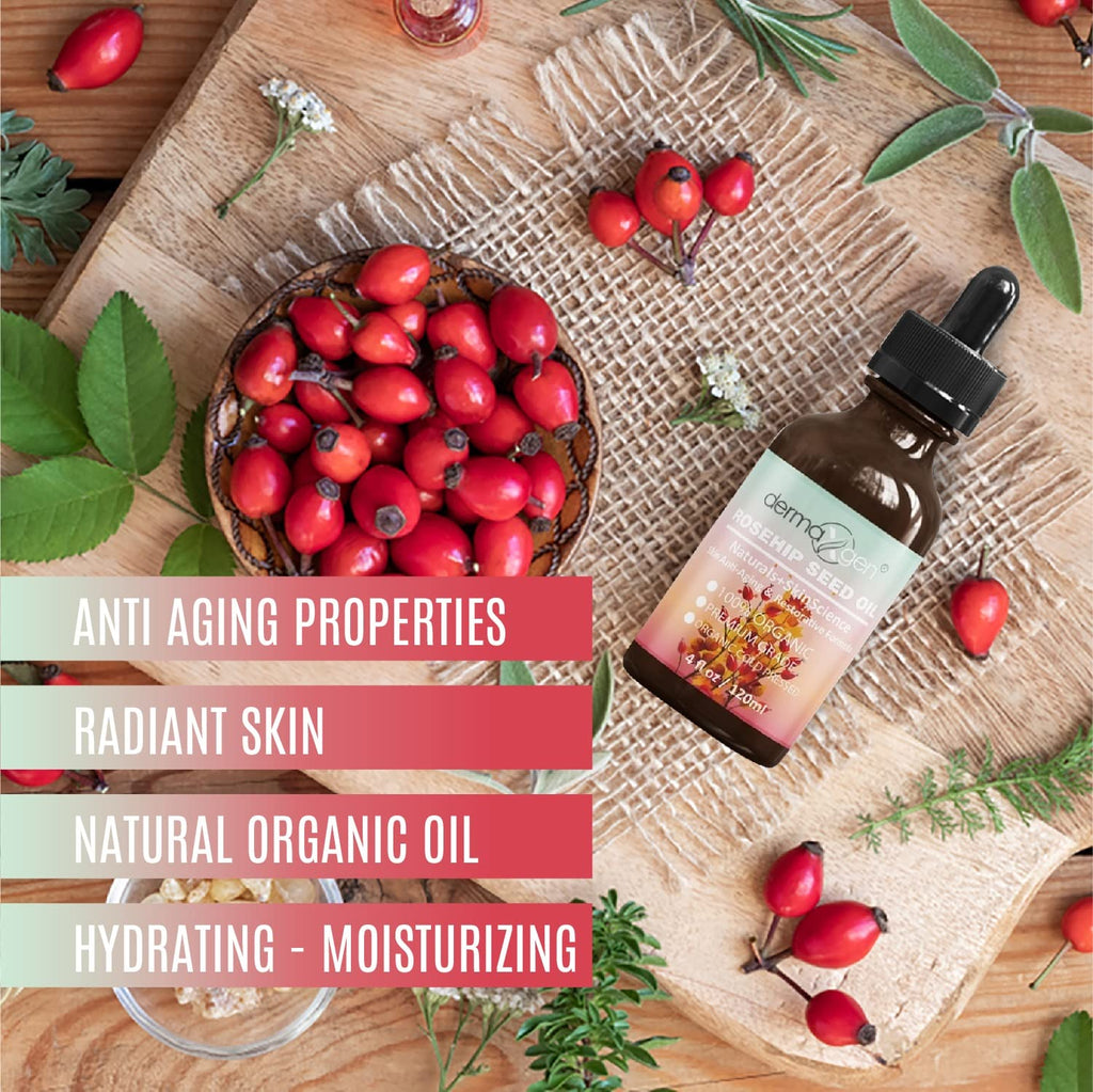 DERMAXGEN Rosehip Seed Oil 4 Fl Oz – Organic Cold-Pressed Anti-Aging Moisturizer
