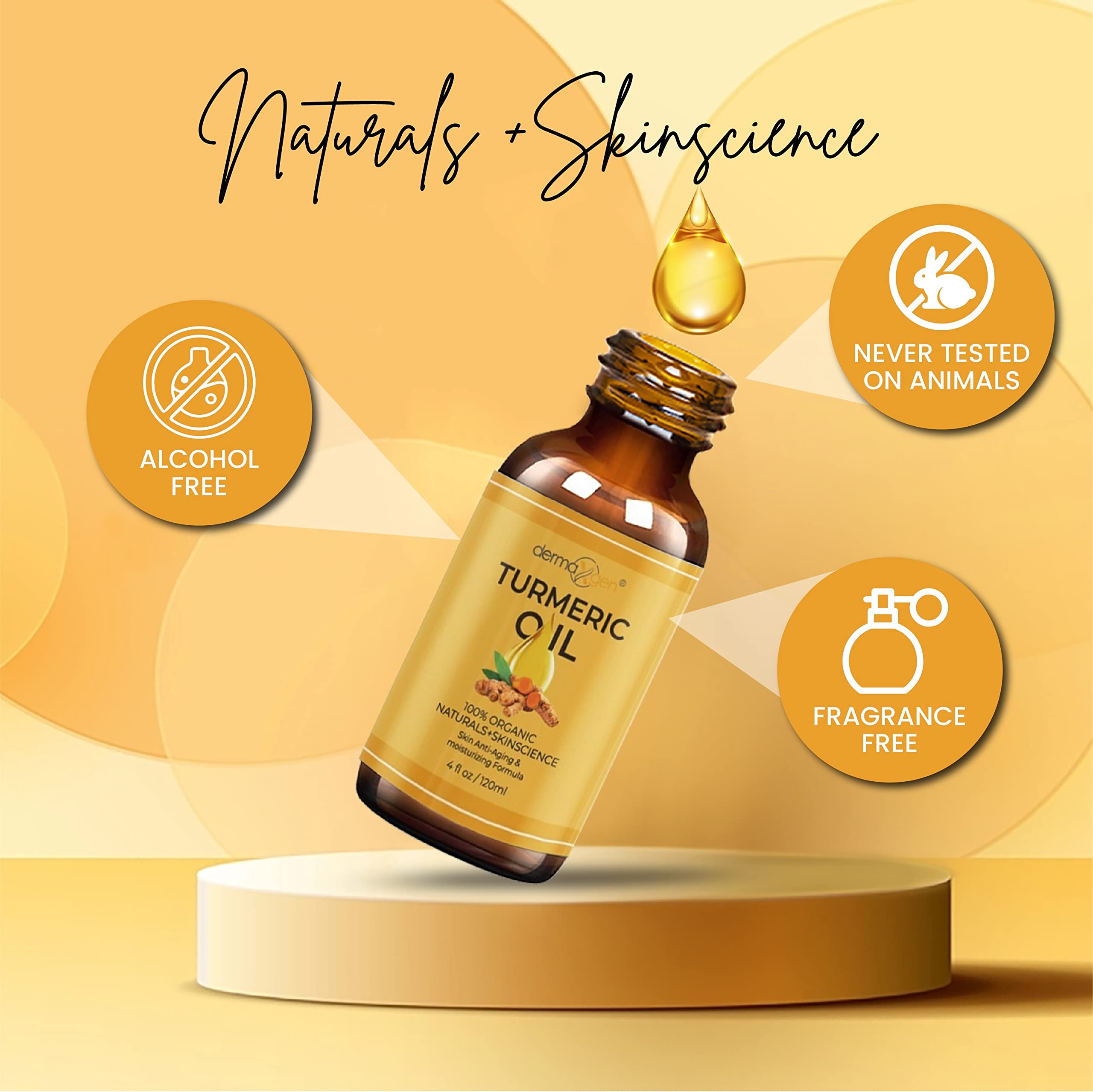 DERMAXGEN Organic Turmeric Oil for Skin Lightening | Hydrating Anti-Aging Face Oil (4 FL OZ)