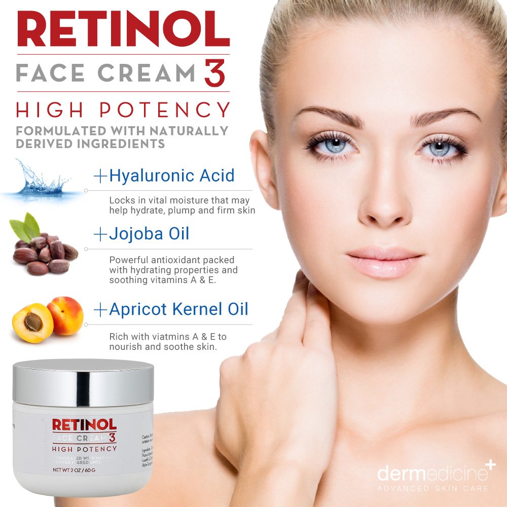 Dermedicine Retinol Cream for Face & Eye | 3% Blend with Jojoba Oil, Apricot Oil, Hyaluronic Acid & Squalane