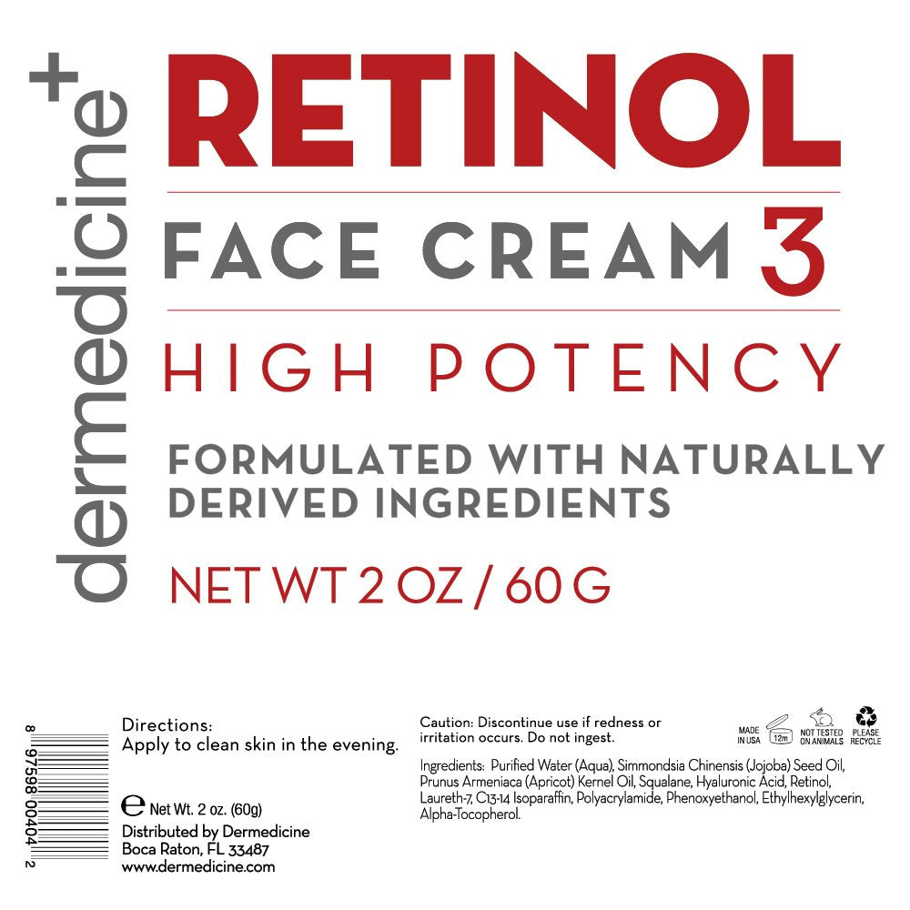 Dermedicine Retinol Cream for Face & Eye | 3% Blend with Jojoba Oil, Apricot Oil, Hyaluronic Acid & Squalane