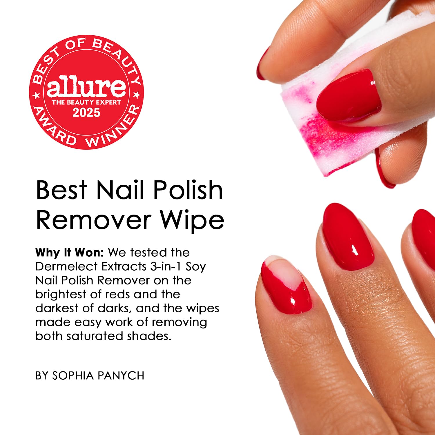 Dermelect Extracts 3-in-1 Soy Nail Polish Remover Wipes – Scentless, Acetone-Free (10 Pack)