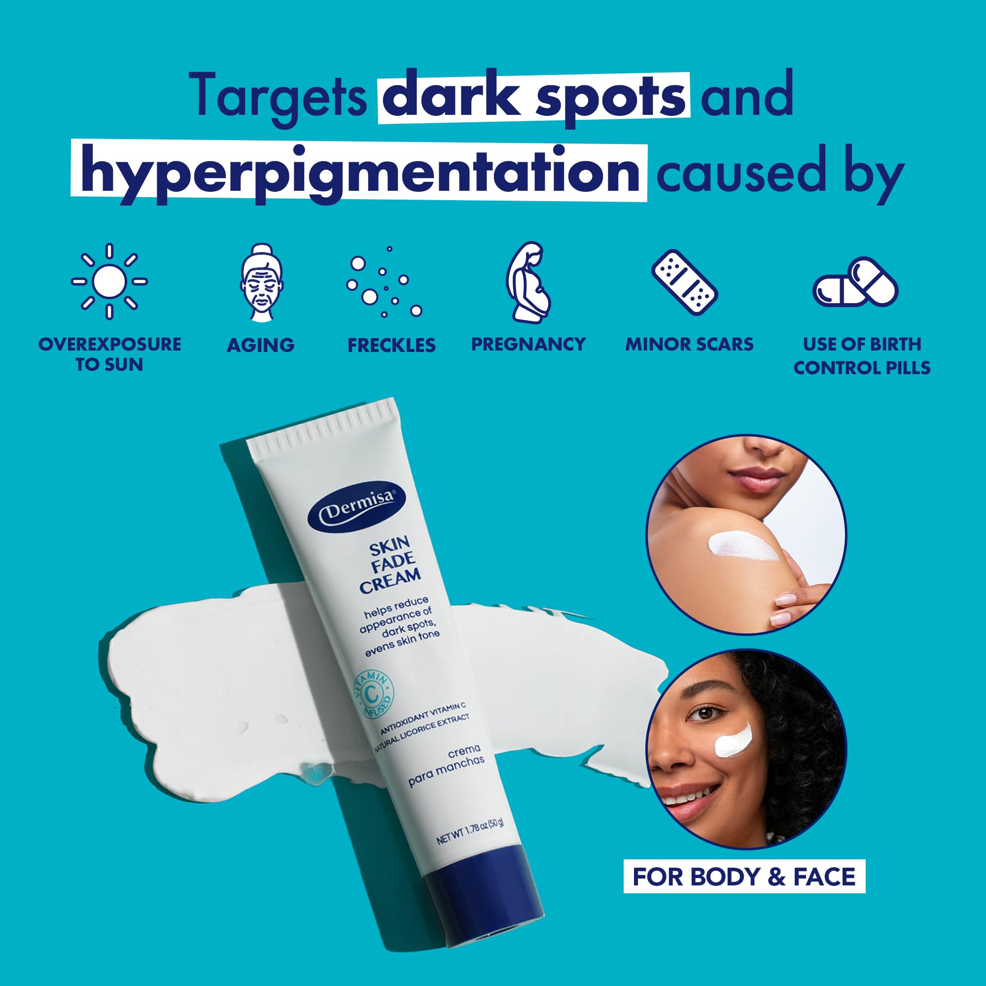 Dermisa Skin Fade Cream with Vitamin C – Brighten Dark Spots & Even Tone (1.78 oz, Pack of 3)