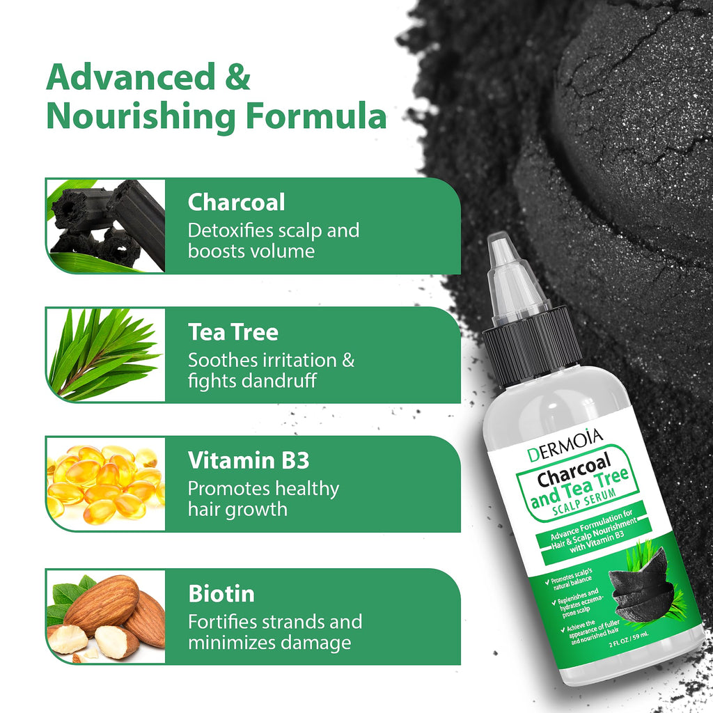 DERMOIA Scalp Serum with Charcoal & Tea Tree – Fragrance-Free Scalp Moisturizer