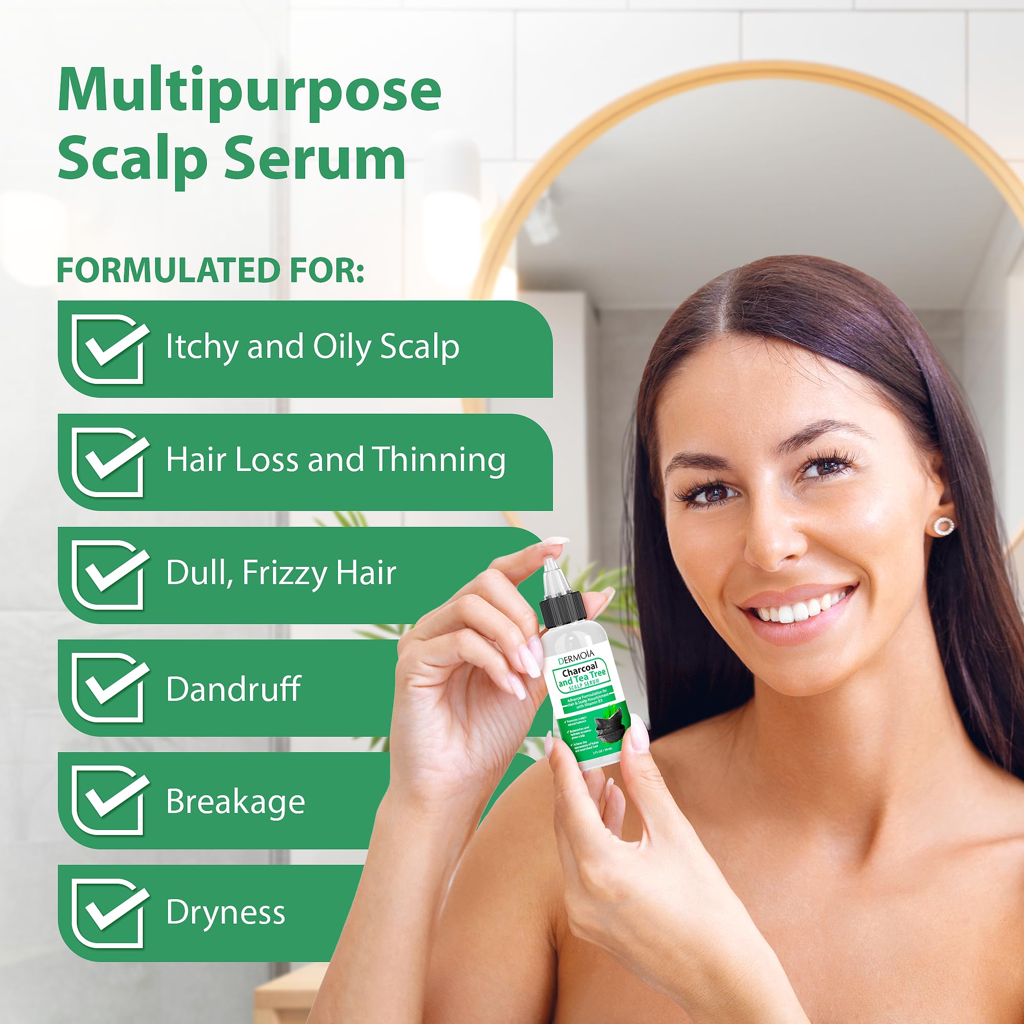 DERMOIA Scalp Serum with Charcoal & Tea Tree – Fragrance-Free Scalp Moisturizer