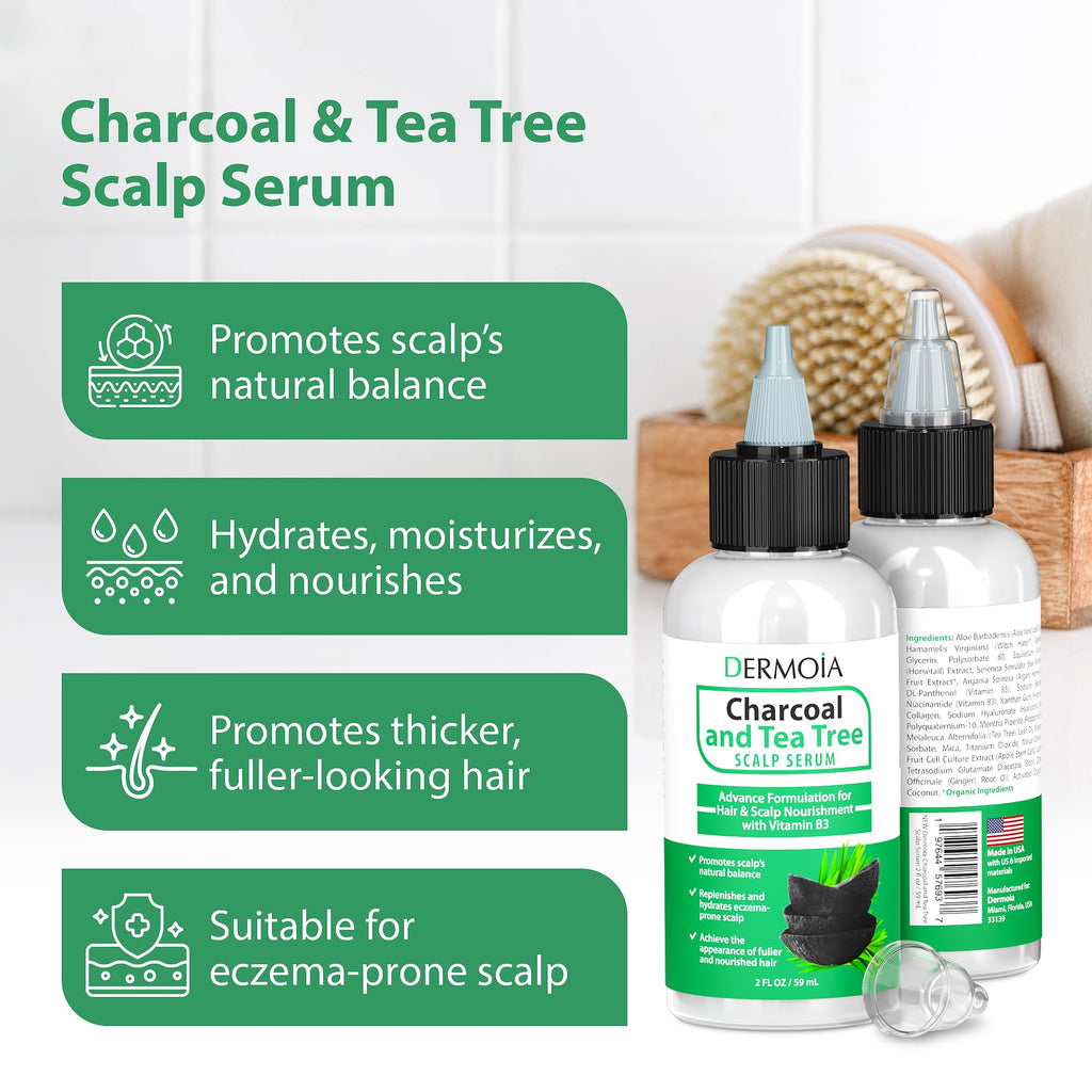 DERMOIA Scalp Serum with Charcoal & Tea Tree – Fragrance-Free Scalp Moisturizer