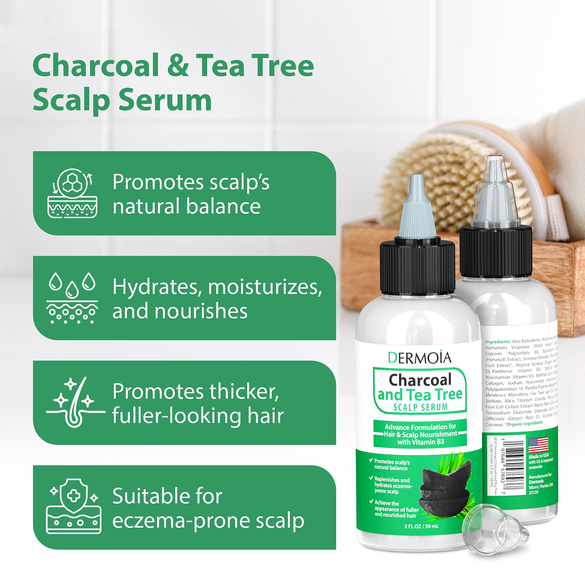 DERMOIA Scalp Serum with Charcoal & Tea Tree – Fragrance-Free Scalp Moisturizer