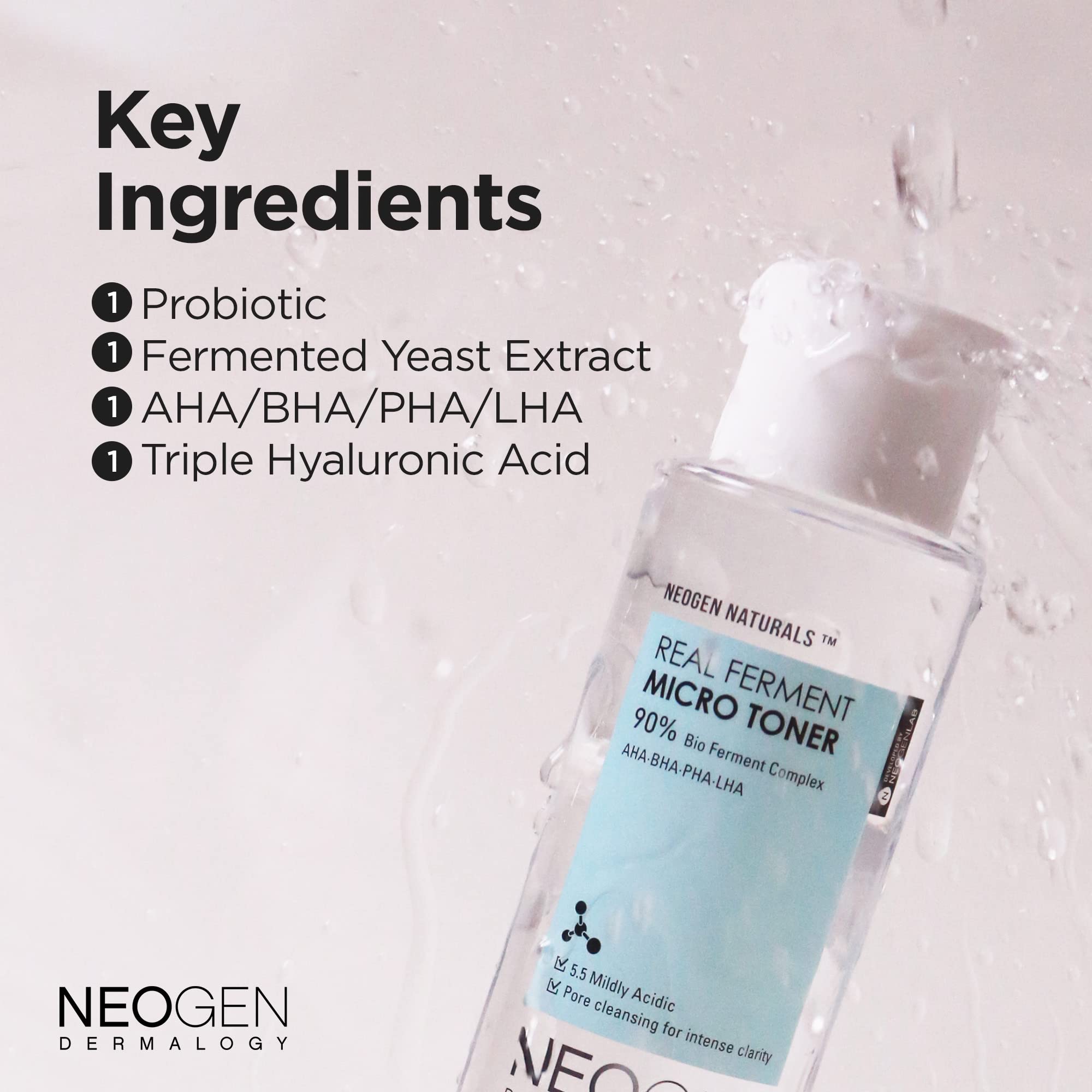 [K-Beauty] Neogen Dermalogy Real Ferment Micro Toner | Gentle Face Toner with Triple Hyaluronic Acid & AHA, BHA, PHA, LHA Gentle Exfoliation 5.07 fl oz