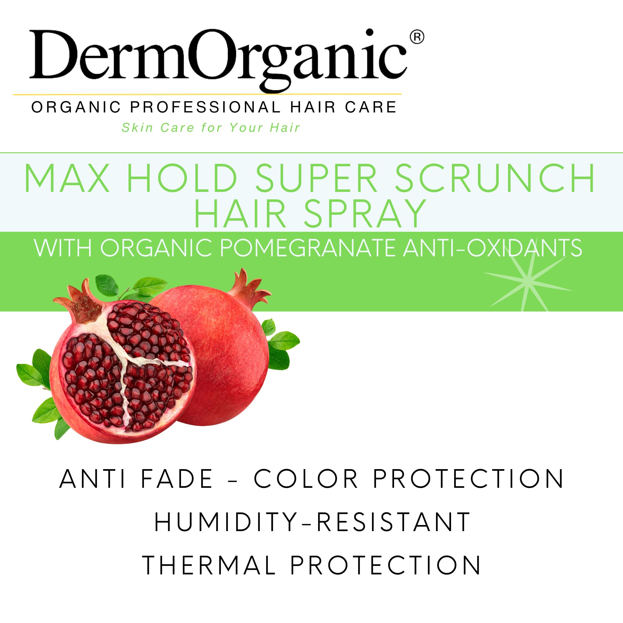 DermOrganic Super Scrunch Max Hold Hair Spray – Fast-Drying, Firm, Weightless Hold (8 oz)