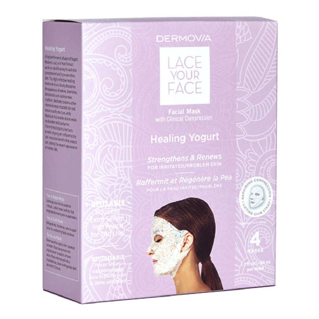 DERMOVIA Lace Your Face: Patented Compression Facial Mask – AS SEEN ON SHARK TANK, Reusable Biodegradable Cotton, 4 Pack