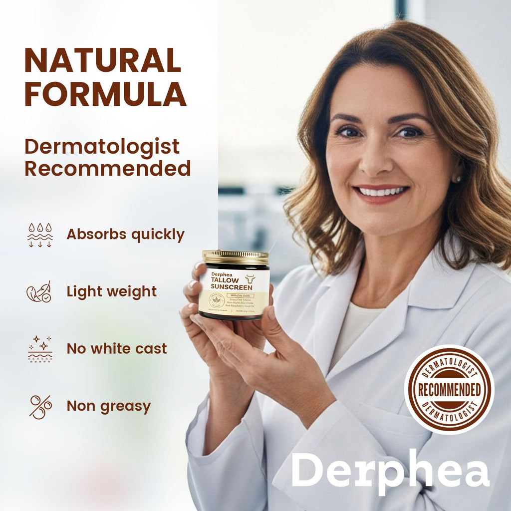 DERPHEA SPF 50 Natural Beef Tallow Sunscreen – Gentle Daily Sun Care for Extremely Sensitive, Acne-Prone & Kid-Safe Skin