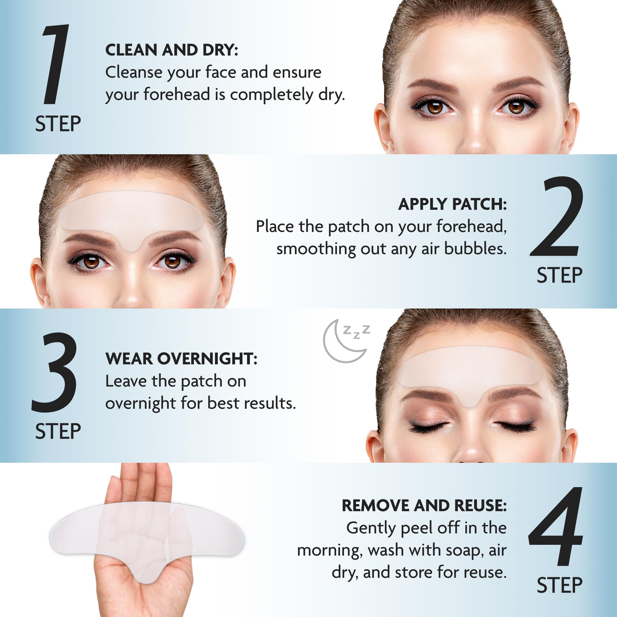 Dersie Silicone Forehead Wrinkle Patches – Overnight Use, Reusable Anti-Wrinkle Pads (3 Pack)
