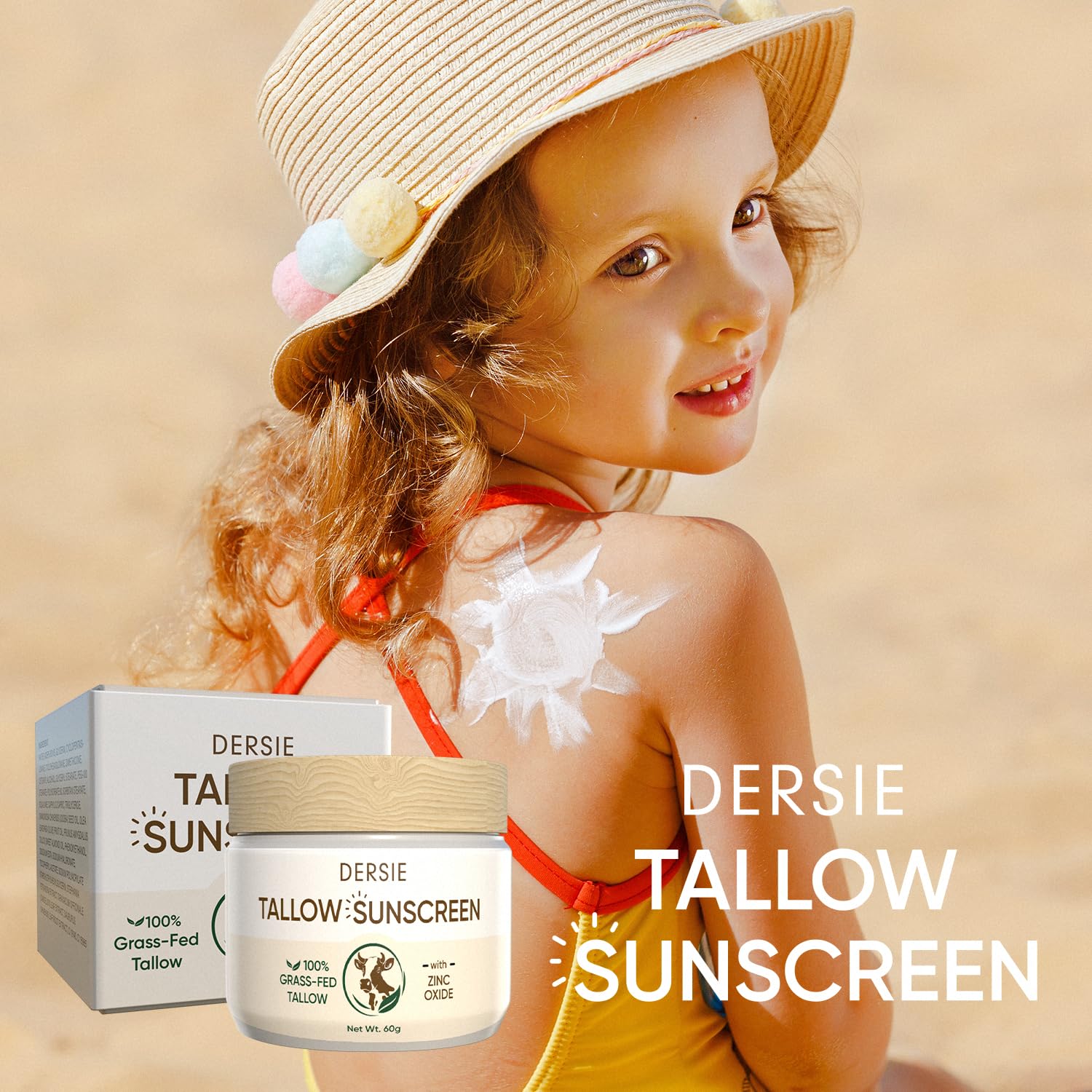 Dersie Beef Tallow Sunscreen with Zinc Oxide – Non-Greasy, Water-Resistant Sun Balm