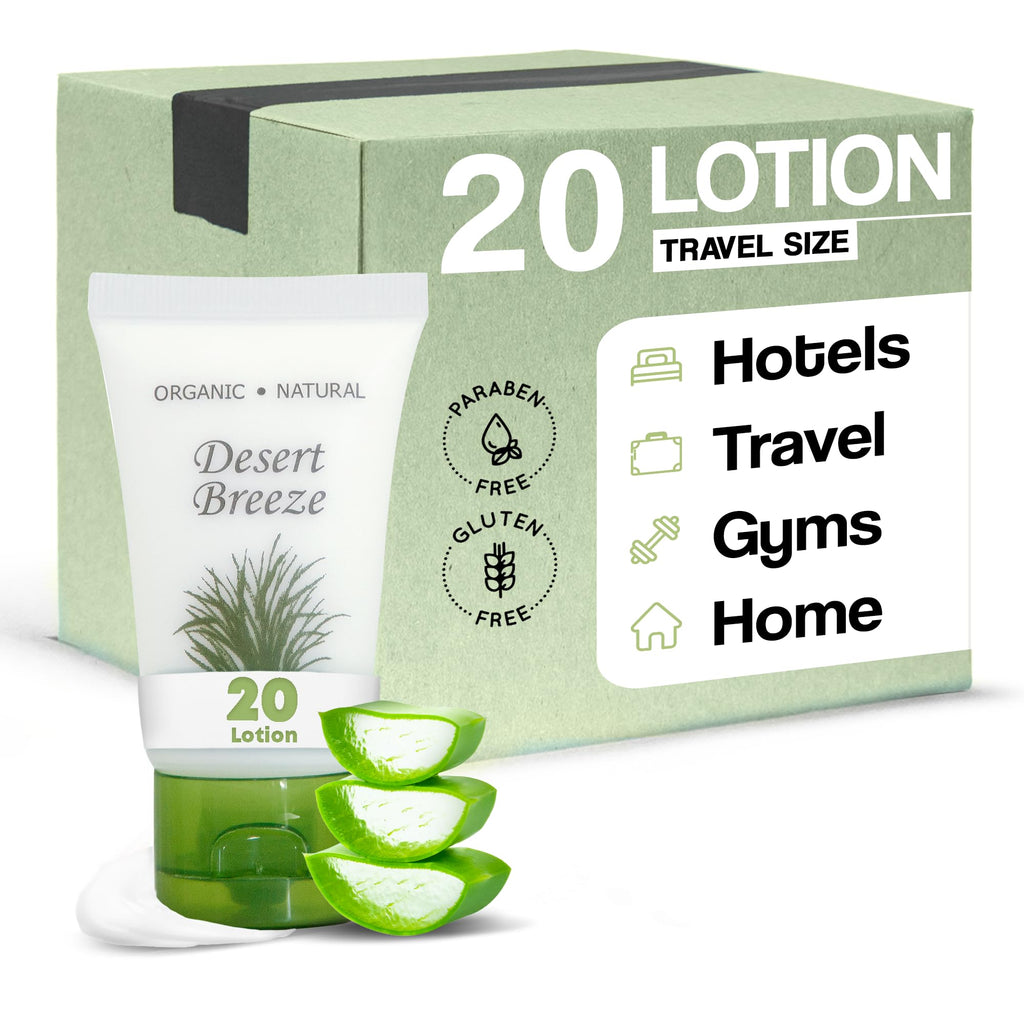 Desert Breeze Travel Size Hotel Lotion – 20 Count, 1 oz Bottles | Green Tea & Lemongrass Scent