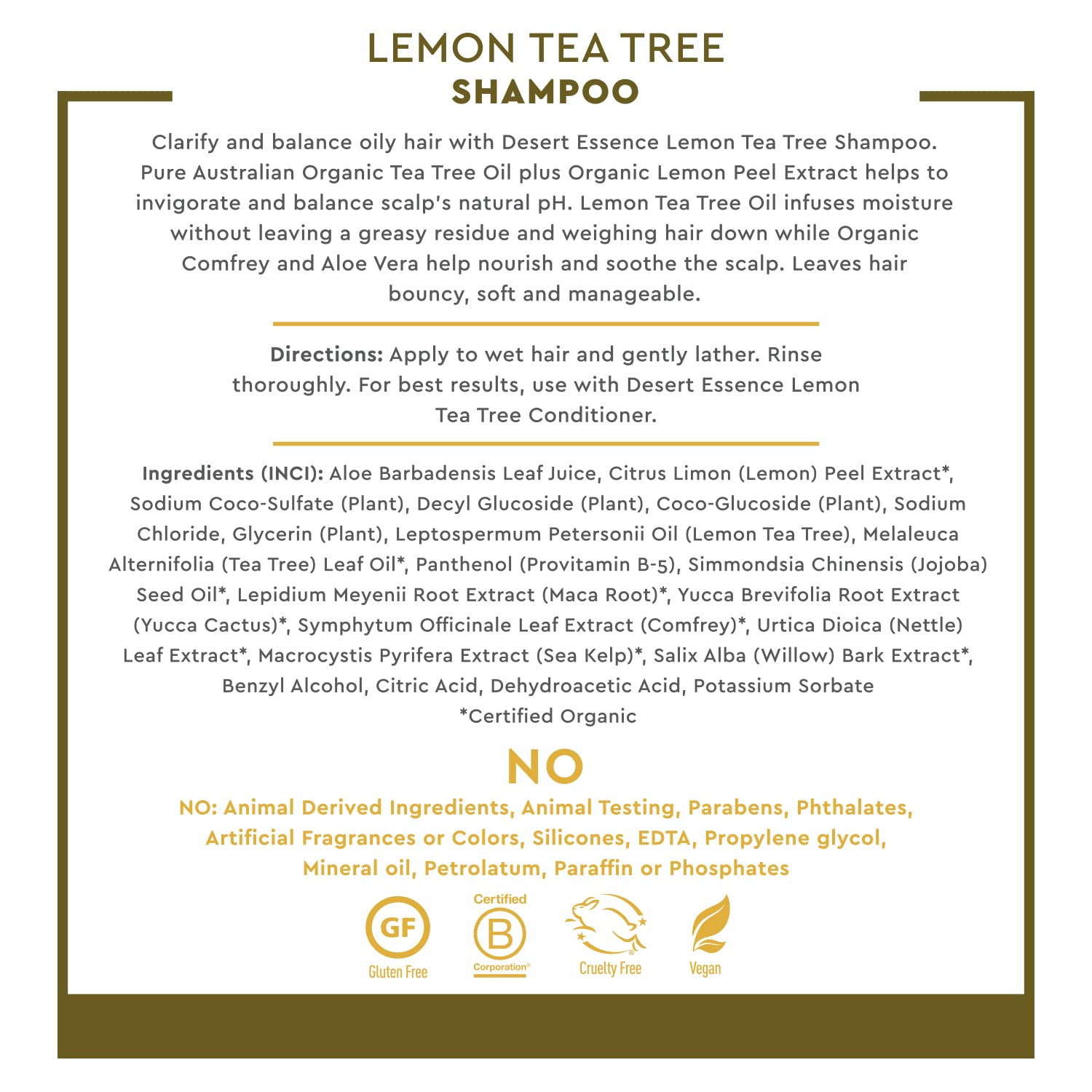 Desert Essence Lemon Tea Tree Shampoo – Oil Control, Scalp Revitalization & Hair Strength (8 fl oz)