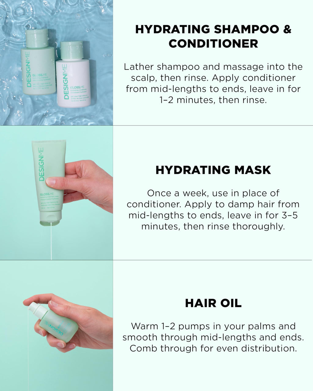 DESIGNME GLOSS.ME Hydration Kit – Argan Oil Shampoo, Conditioner, Mask & Hair Oil | Anti-Frizz & Shine | Sulfate-Free Holiday Set