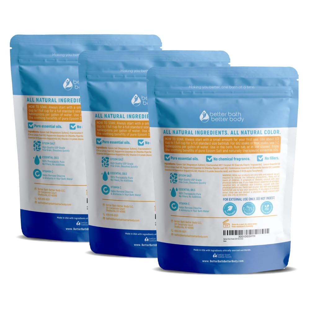 Detox Foot Soak (3 Pack) by Better Bath Better Body – Epsom Salt with Pure Essential Oils in BPA-Free Pouches