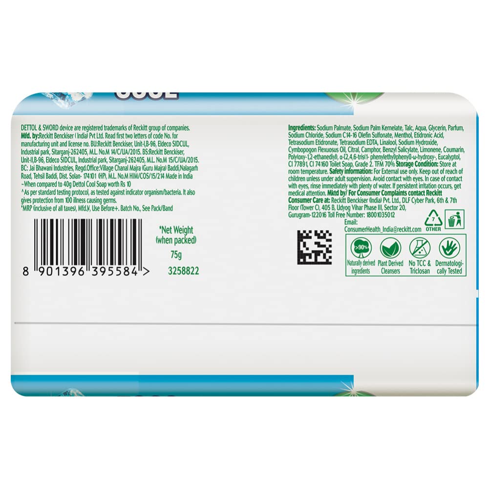 Dettol Intense Cool Bathing Soap Bar with Menthol – 75g | Buy 3 Get 1 Free